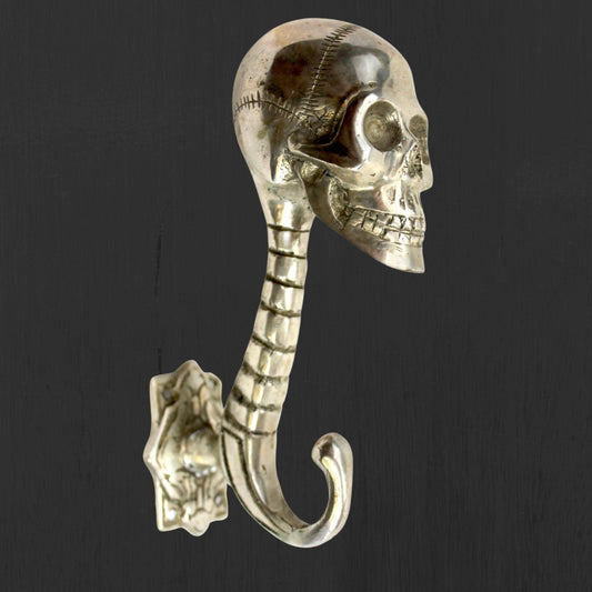 Handmade Bronze Gothic Skull Coat Hook: Balinese Lost Wax Cast Metal Wall Hook
