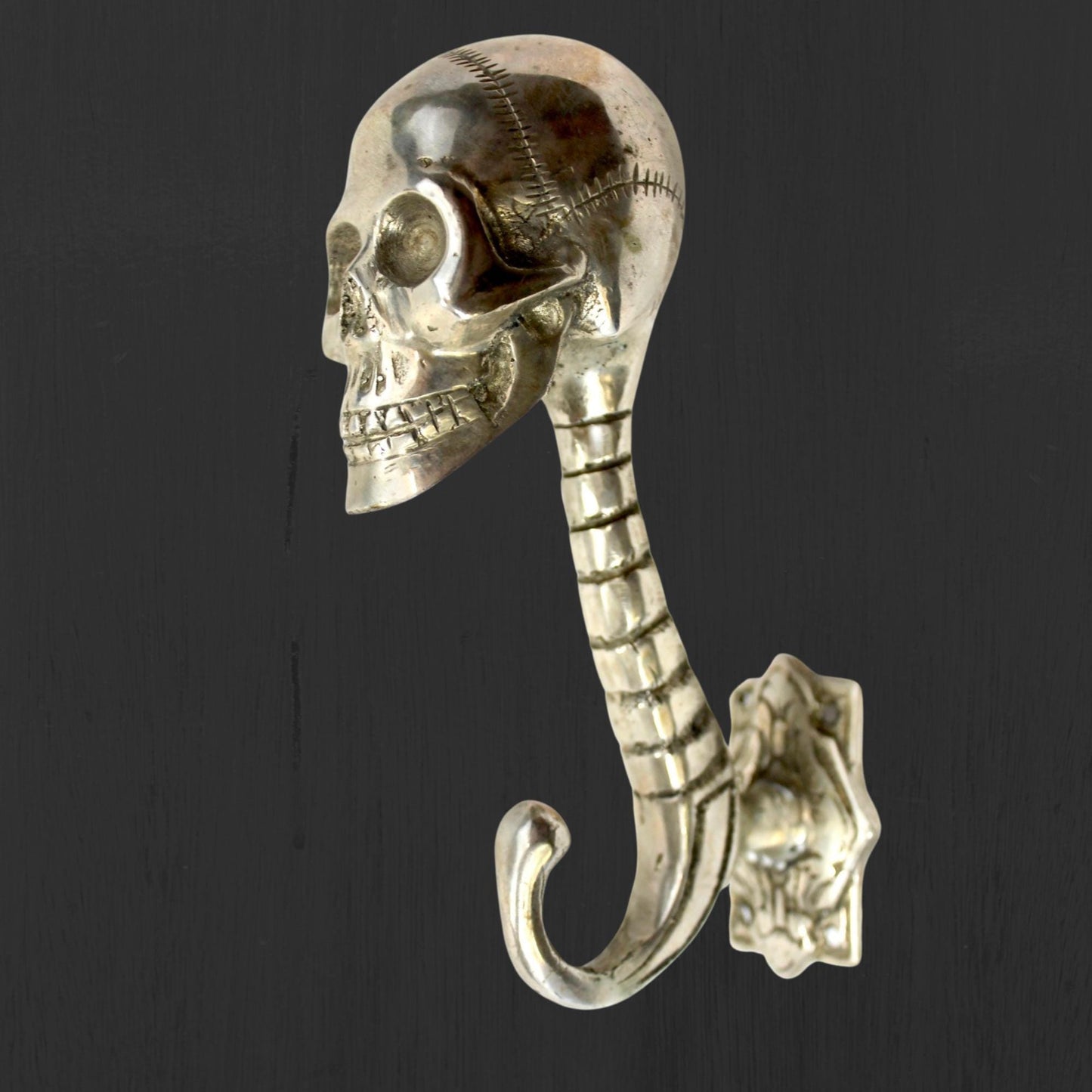 Handmade Bronze Gothic Skull Coat Hook: Balinese Lost Wax Cast Metal Wall Hook