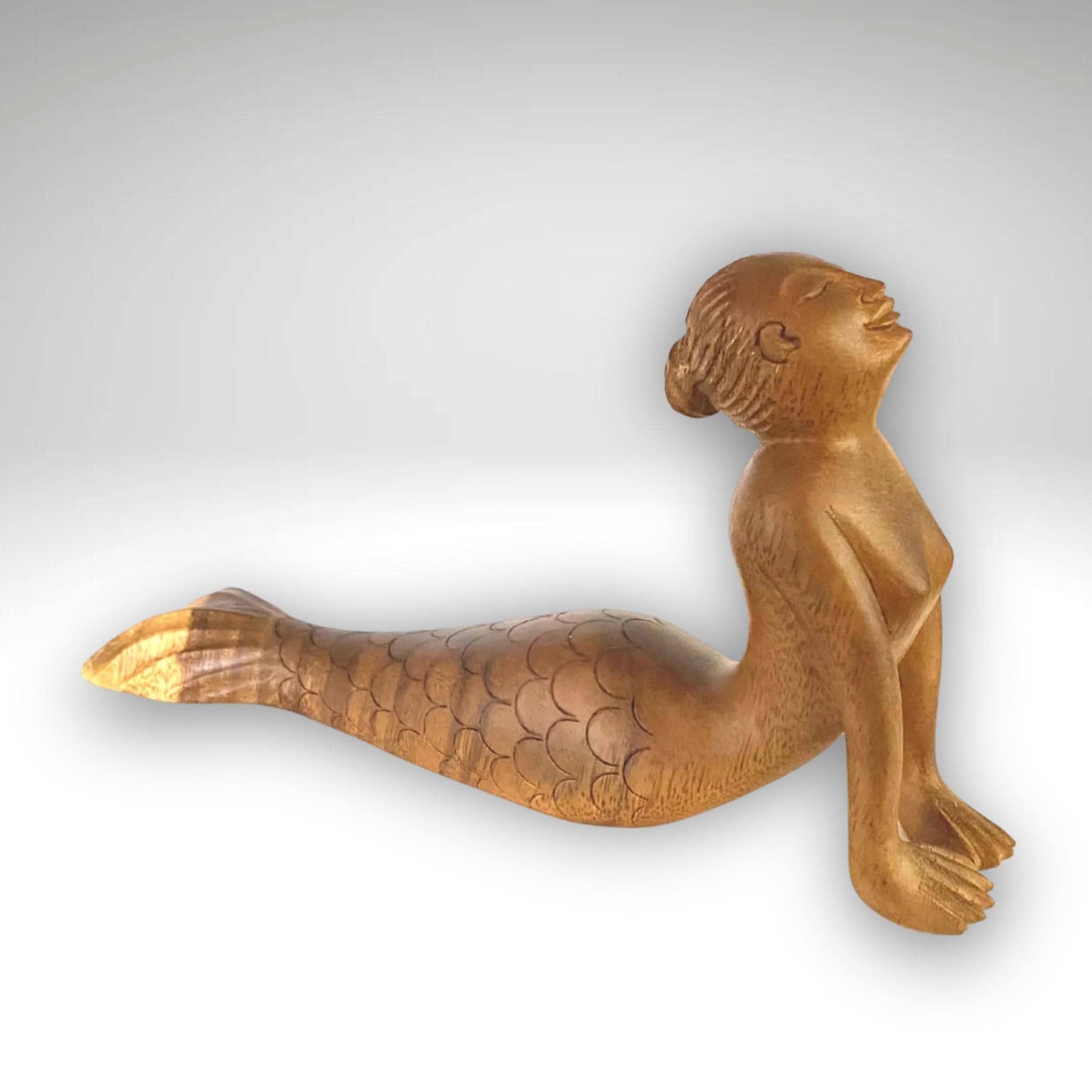 Hand Carved Wood Mermaid Yoga Statue - Cobra Pose - Balinese Art