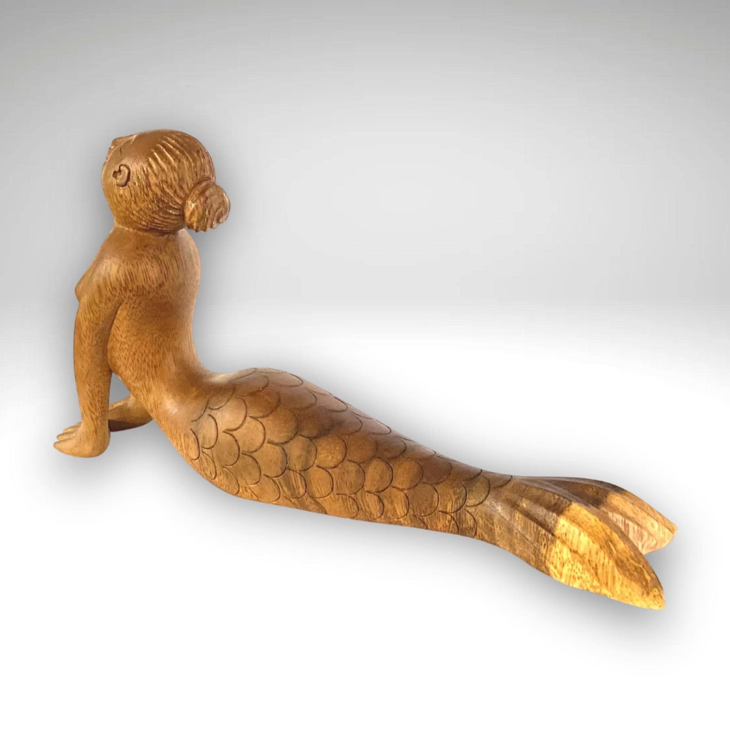 Hand Carved Wood Mermaid Yoga Statue - Cobra Pose - Balinese Art