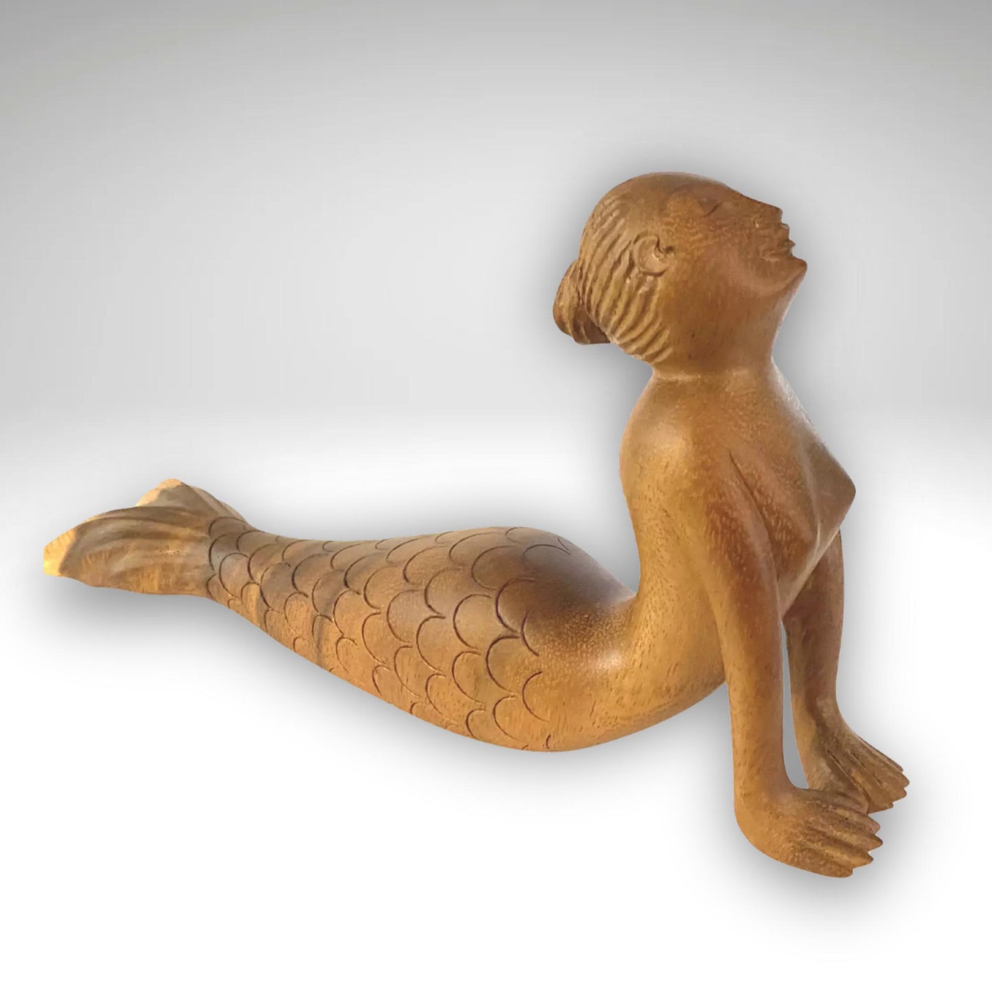 Hand Carved Wood Mermaid Yoga Statue - Cobra Pose - Balinese Art