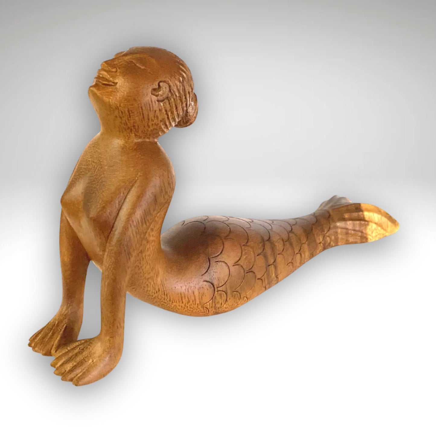 Hand Carved Wood Mermaid Yoga Statue - Cobra Pose - Balinese Art