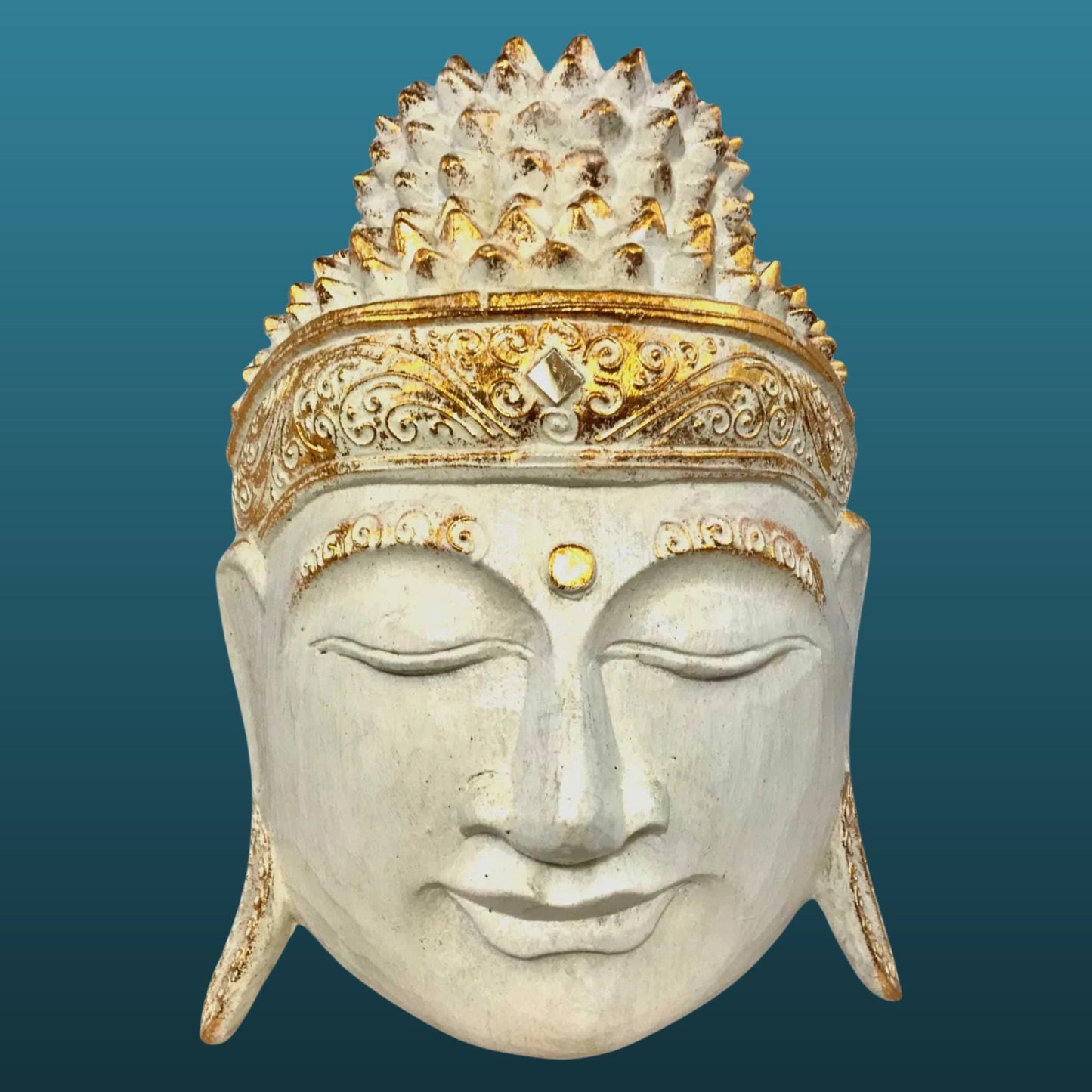 Hand Carved White Buddha Mask: Balinese Wood Wall Art