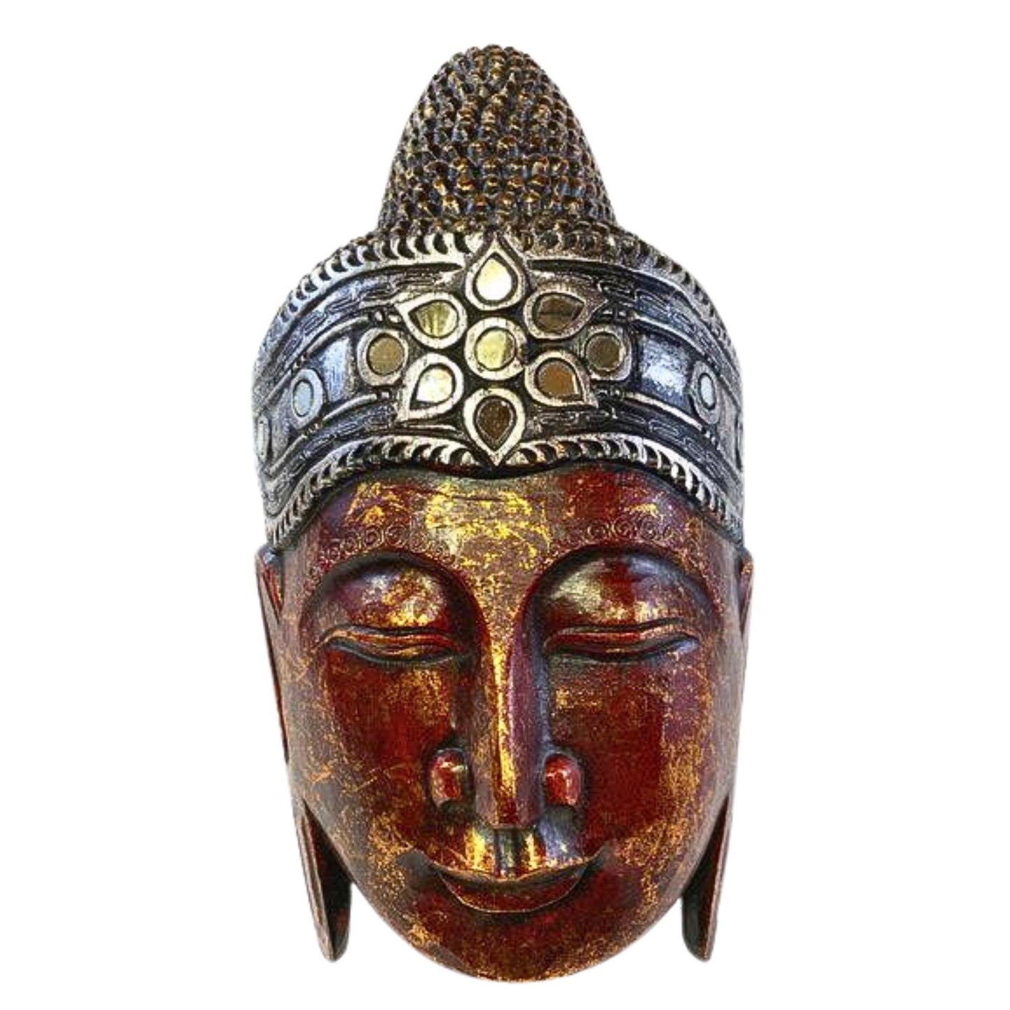 Balinese Hand Carved Red Buddha Mask: Bali Wood Carving  Wall Art Sculpture
