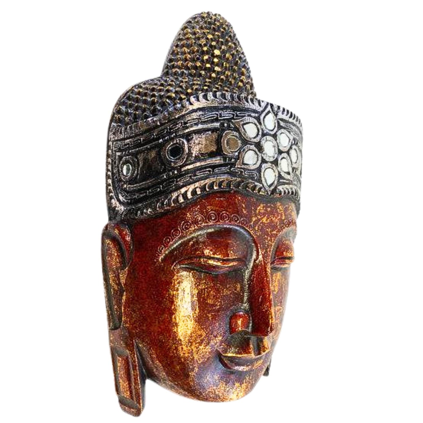 Balinese Hand Carved Red Buddha Mask: Bali Wood Carving  Wall Art Sculpture