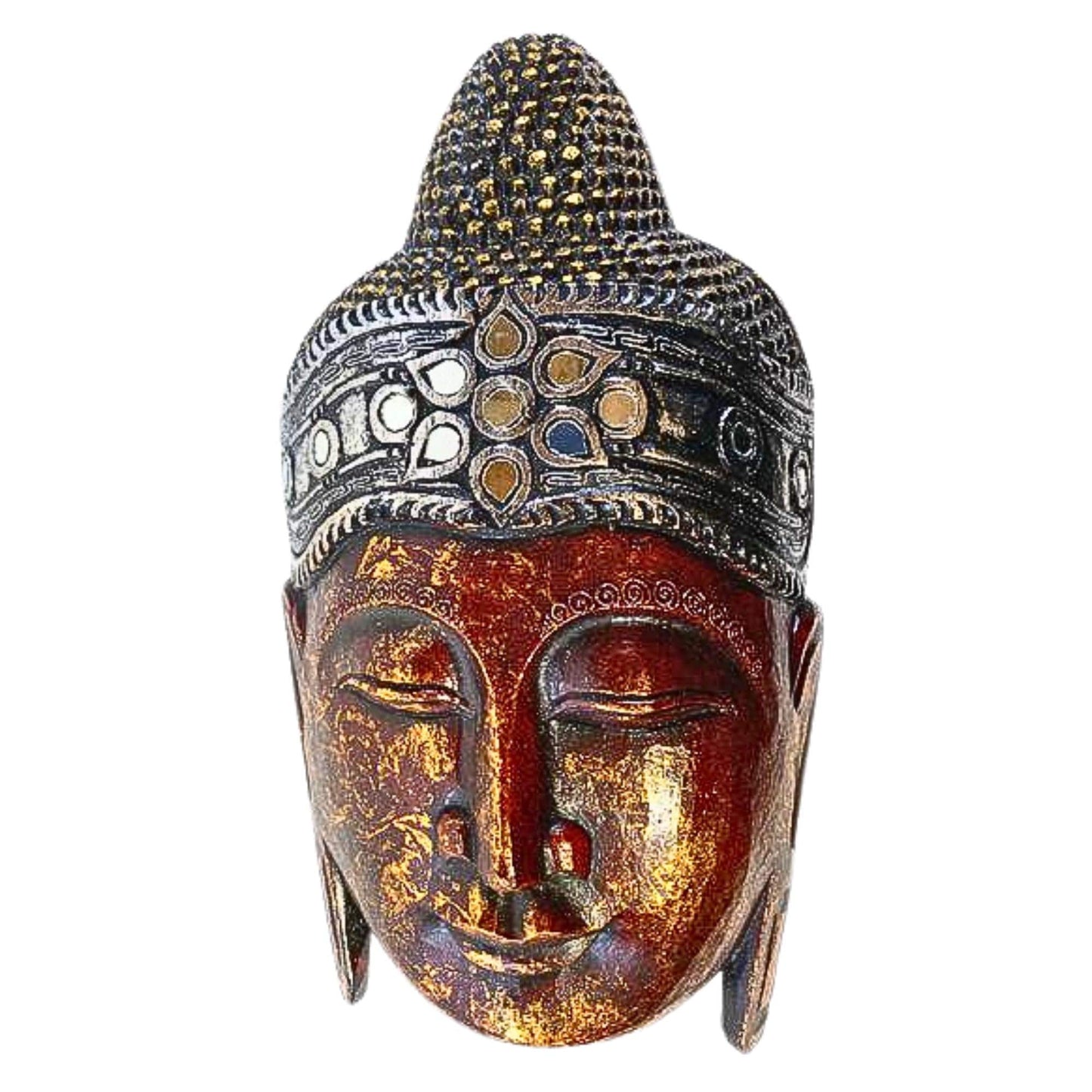 Balinese Hand Carved Red Buddha Mask: Bali Wood Carving  Wall Art Sculpture