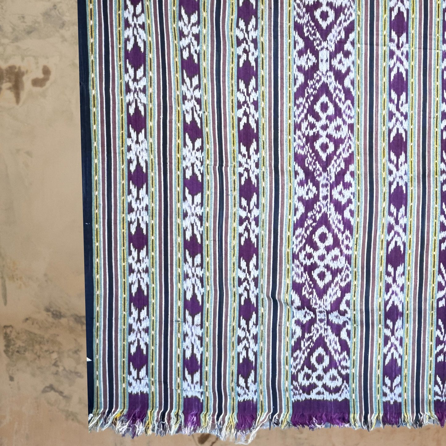 Indonesian Ikat handwoven cotton Tapestry Wall hanging Blanket Handmade hand loomed textile Purple