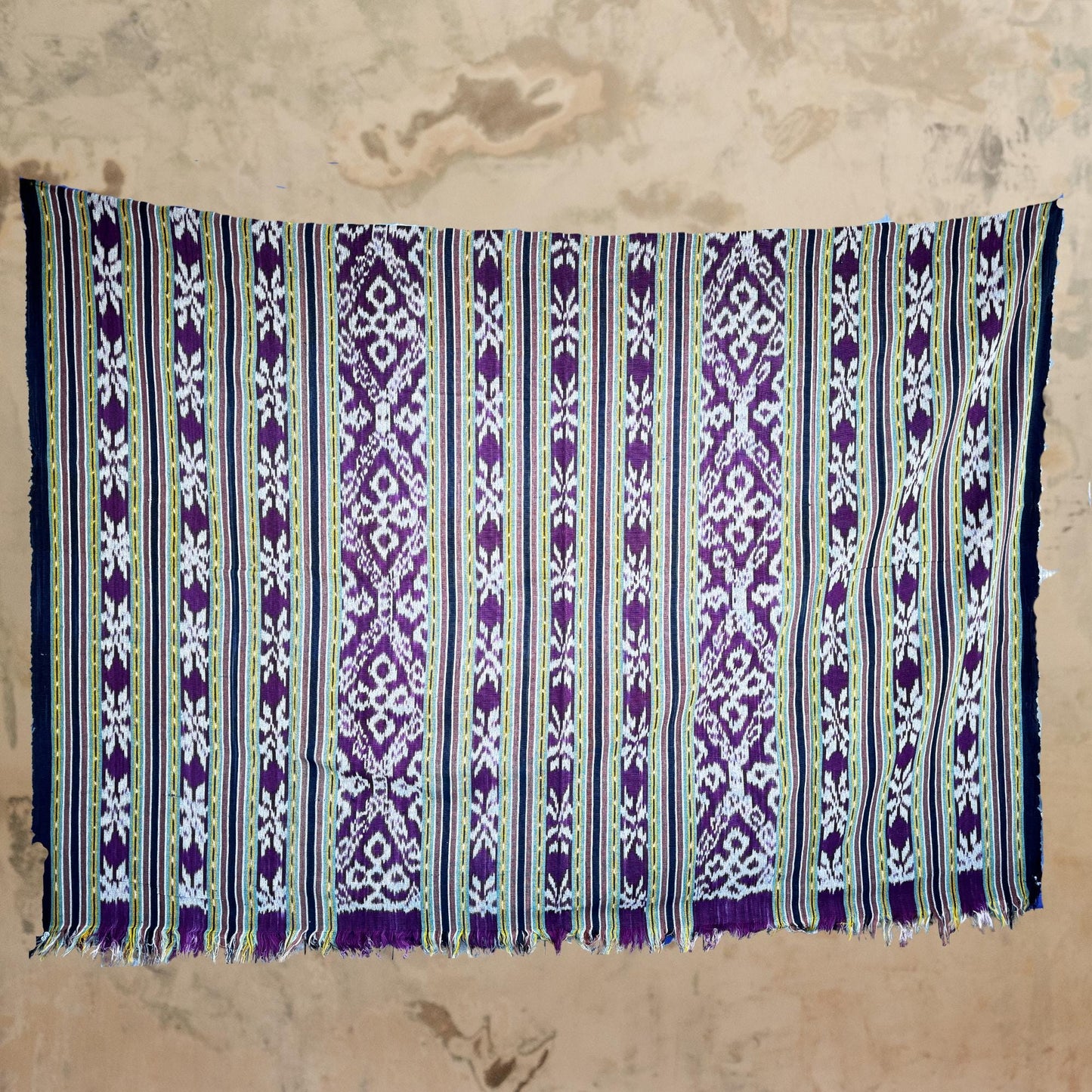 Indonesian Ikat handwoven cotton Tapestry Wall hanging Blanket Handmade hand loomed textile Purple