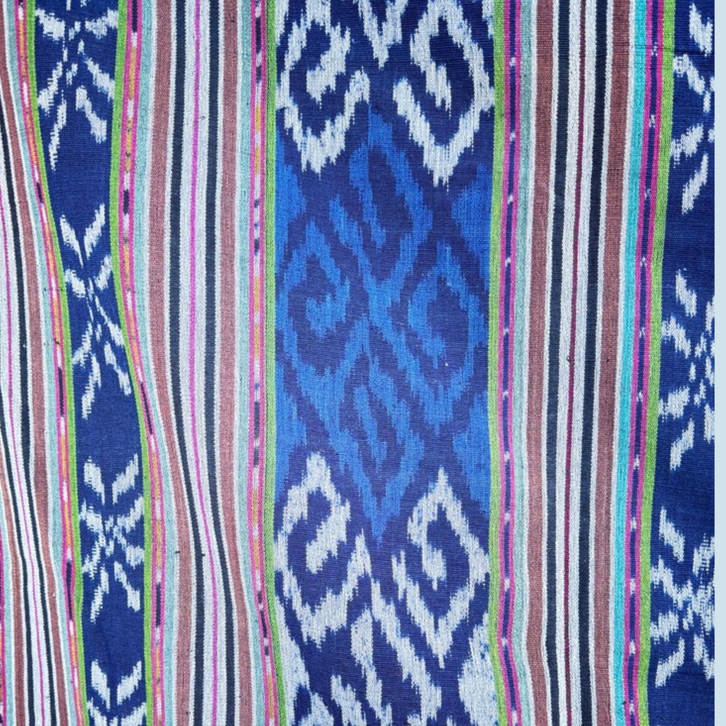 Indonesian Ethnic Ikat handwoven cotton Tapestry Wall hanging Blanket Handmade hand loomed textile Blue