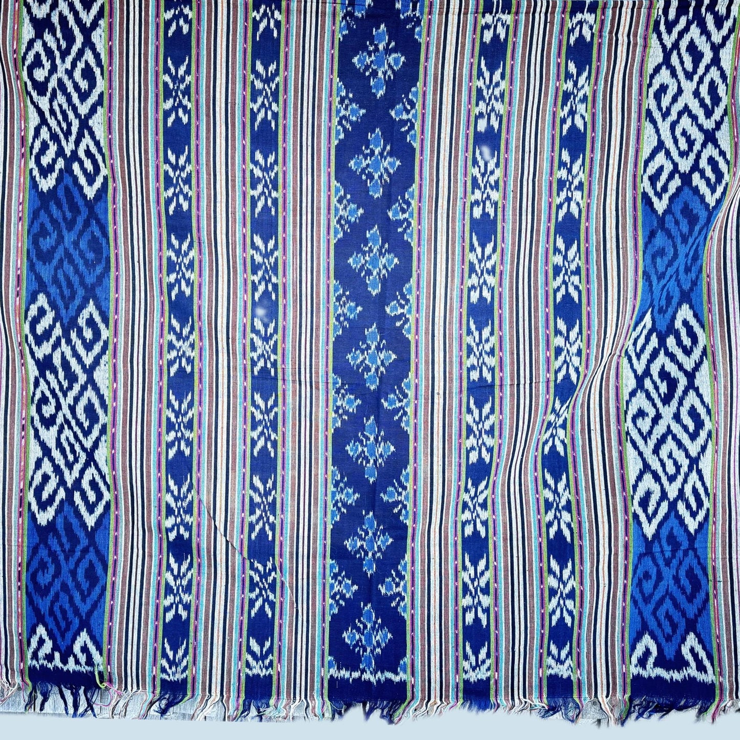 Indonesian Ethnic Ikat handwoven cotton Tapestry Wall hanging Blanket Handmade hand loomed textile Blue