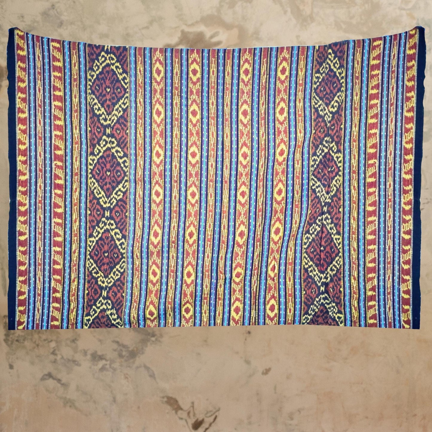 Handwoven Ikat Cotton Tapestry: Indonesian Octopus Motif Wall Hanging
