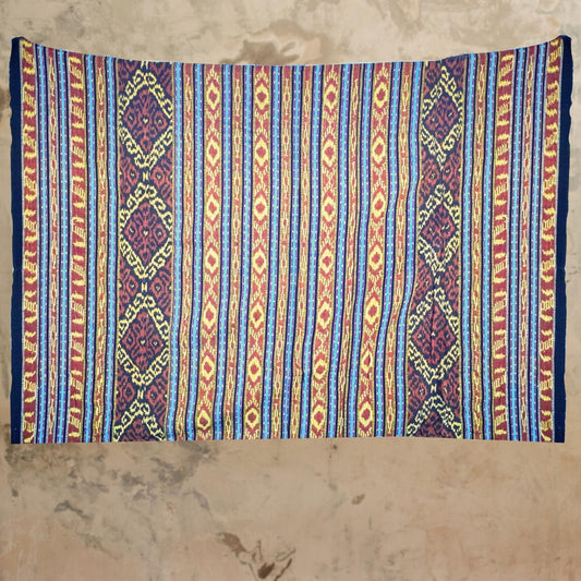 Handwoven Ikat Cotton Tapestry: Indonesian Octopus Motif Wall Hanging
