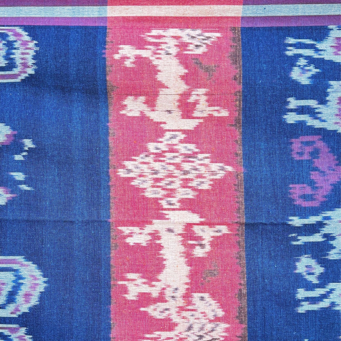 Handwoven Indonesian Cotton Ikat  Blanket: Red Indigo Chicken Motif. hand loomed cloth