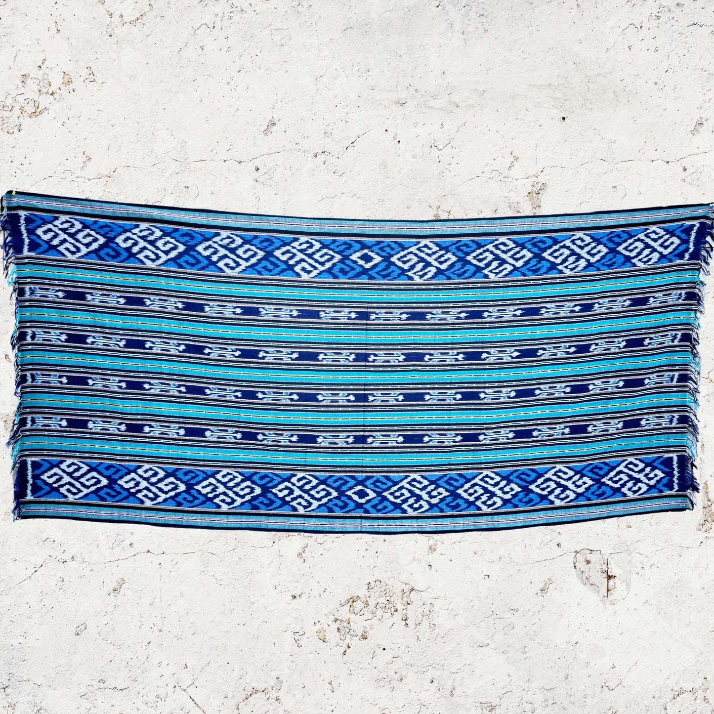 Hand woven Blue Ikat Cotton Tapestry: Hand Loomed Indonesian Blanket (45x90)