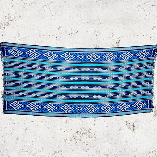 Hand woven Blue Ikat Cotton Tapestry: Hand Loomed Indonesian Blanket (45x90) - Acadia World Traders