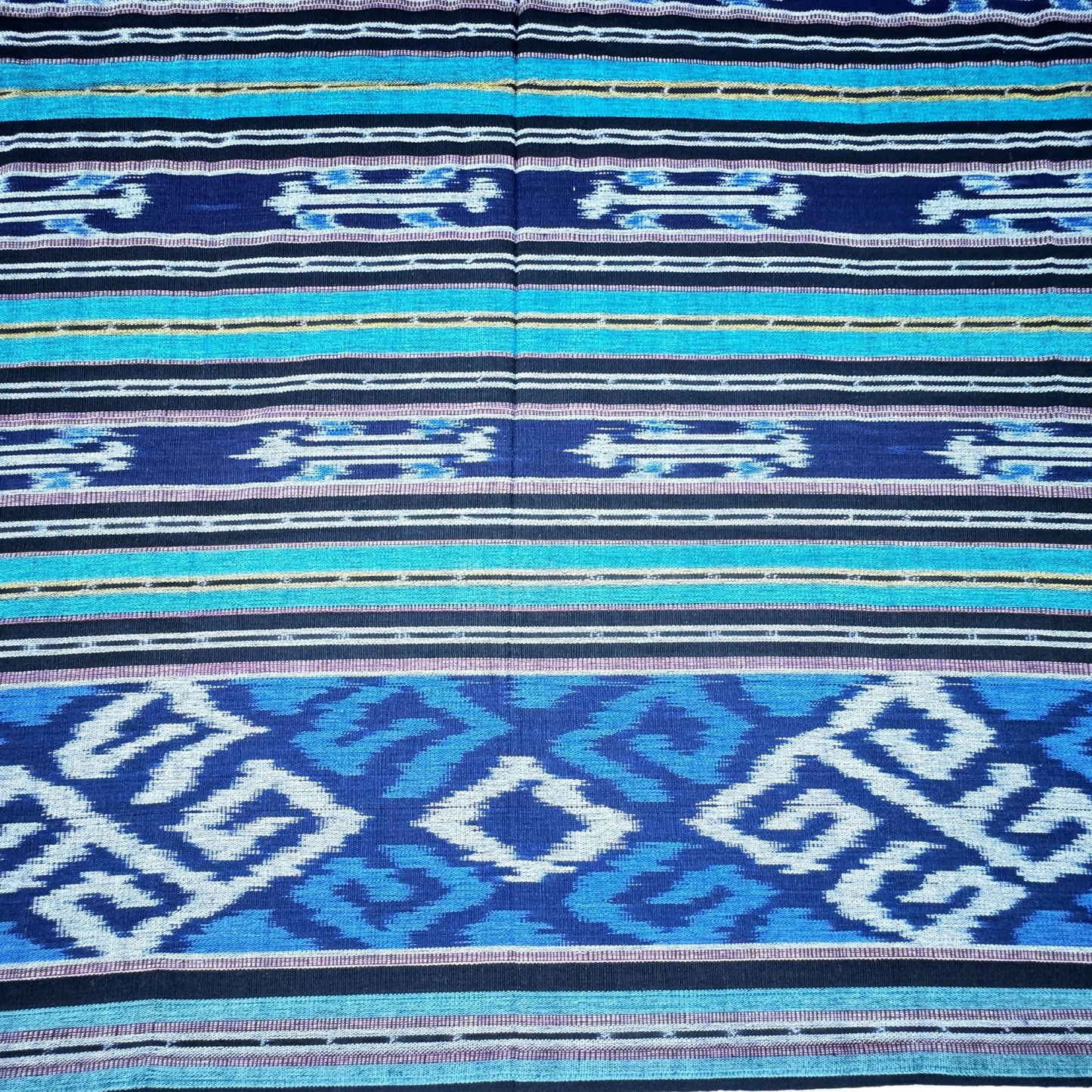 Hand woven Blue Ikat Cotton Tapestry: Hand Loomed Indonesian Blanket (45x90)