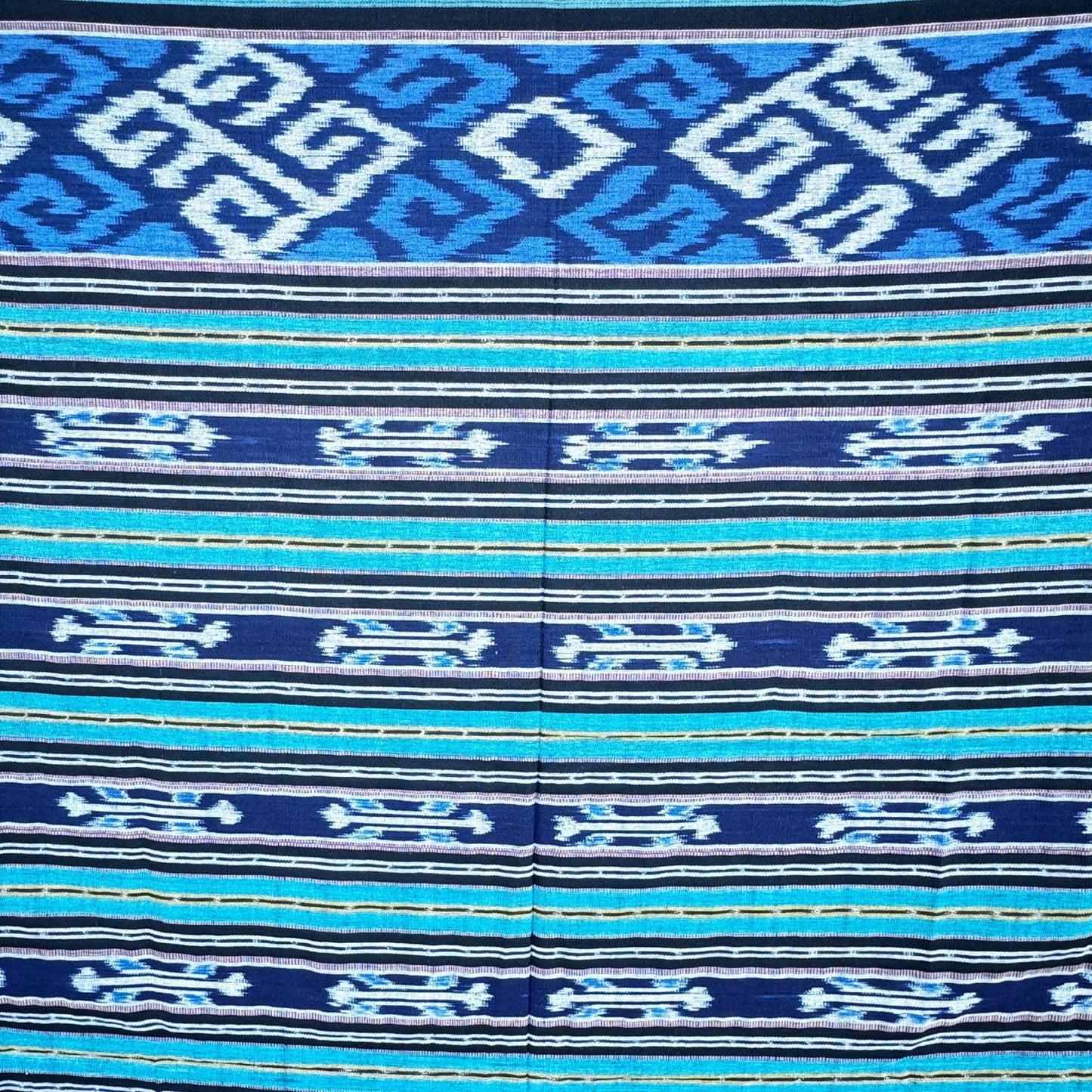 Hand woven Blue Ikat Cotton Tapestry: Hand Loomed Indonesian Blanket (45x90)