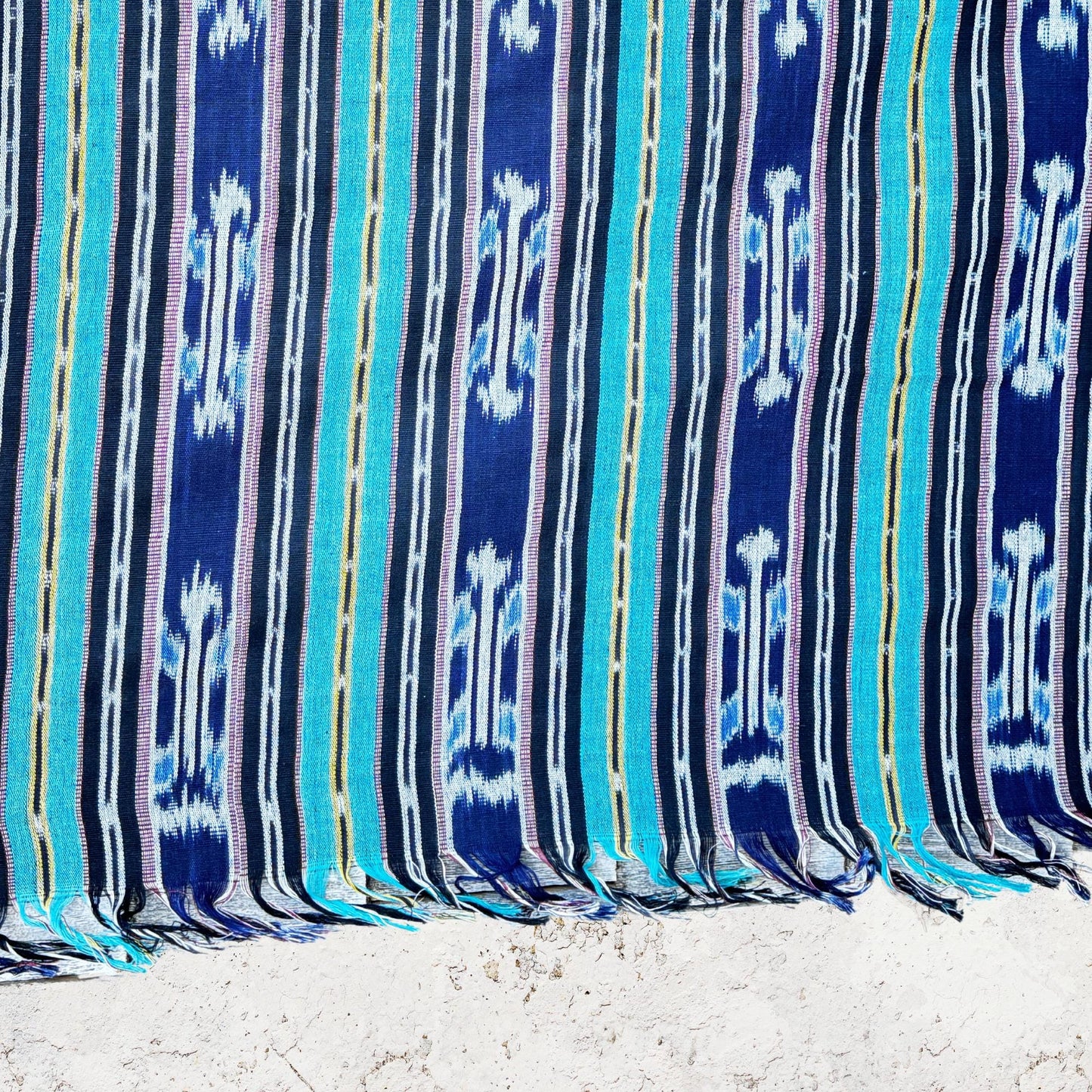 Hand woven Blue Ikat Cotton Tapestry: Hand Loomed Indonesian Blanket (45x90)