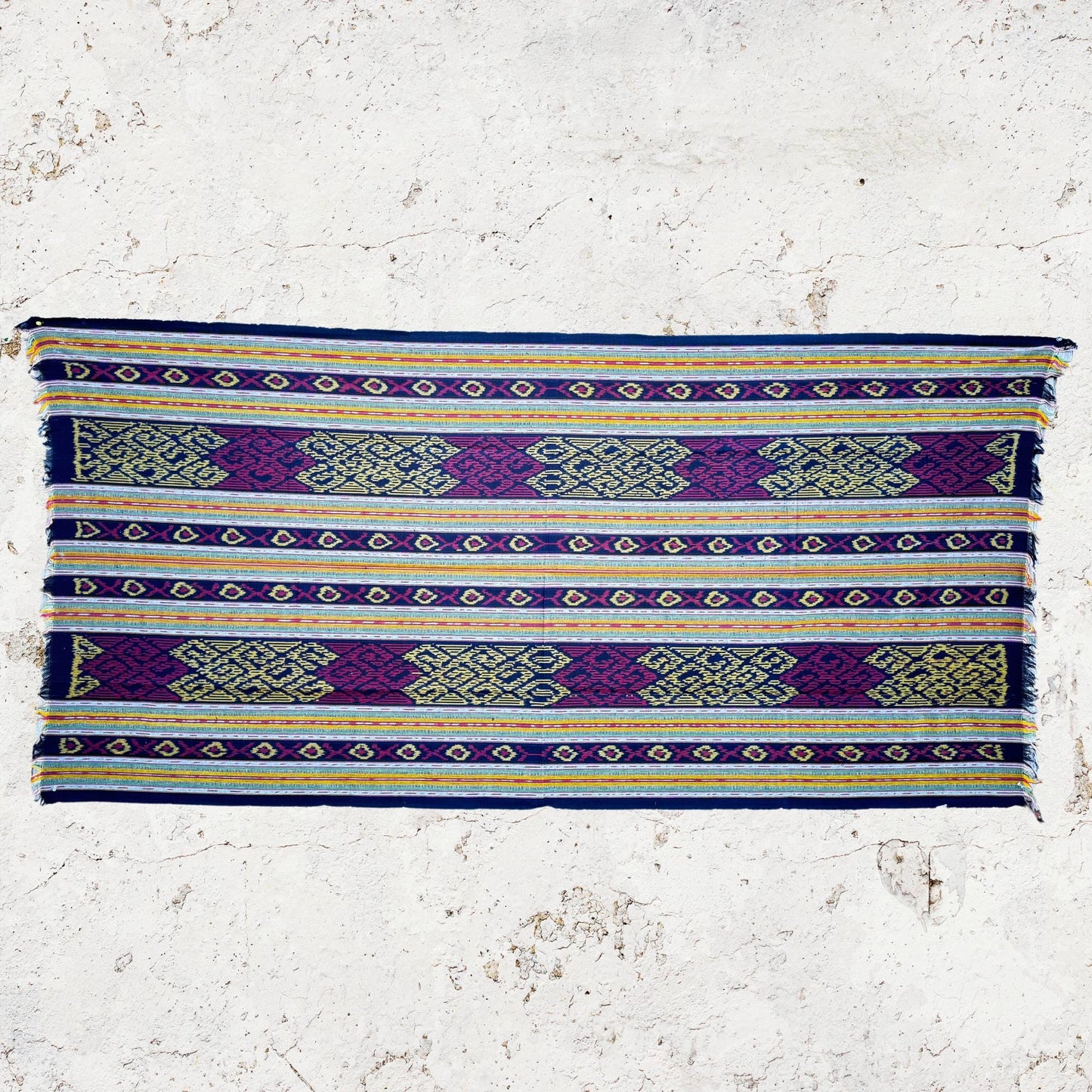 Handwoven Indonesian Ikat Cotton Tapestry: Hand Loomed Red Indigo Ethnic Blanket