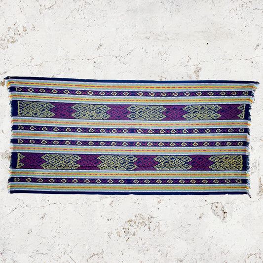 Handwoven Indonesian Ikat Cotton Tapestry: Hand Loomed Red Indigo Ethnic Blanket - Acadia World Traders