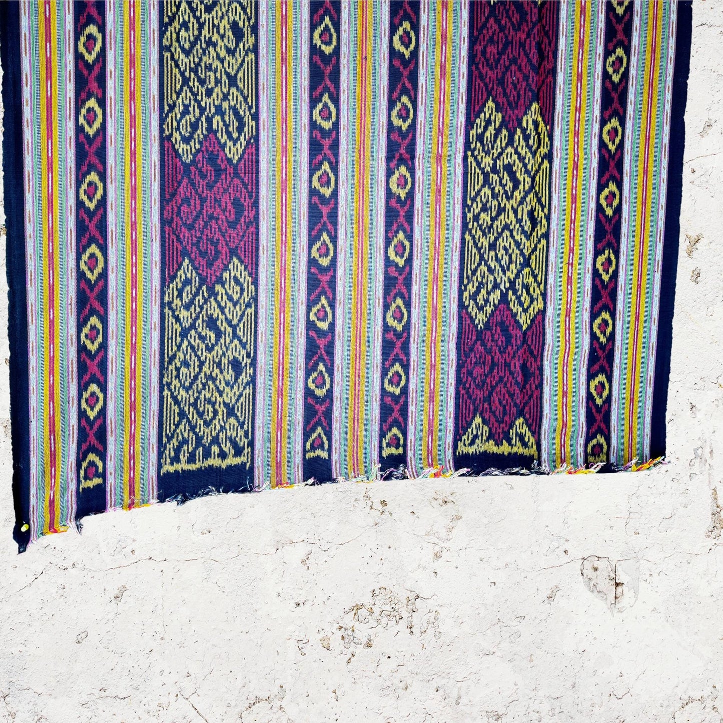 Handwoven Indonesian Ikat Cotton Tapestry: Hand Loomed Red Indigo Ethnic Blanket