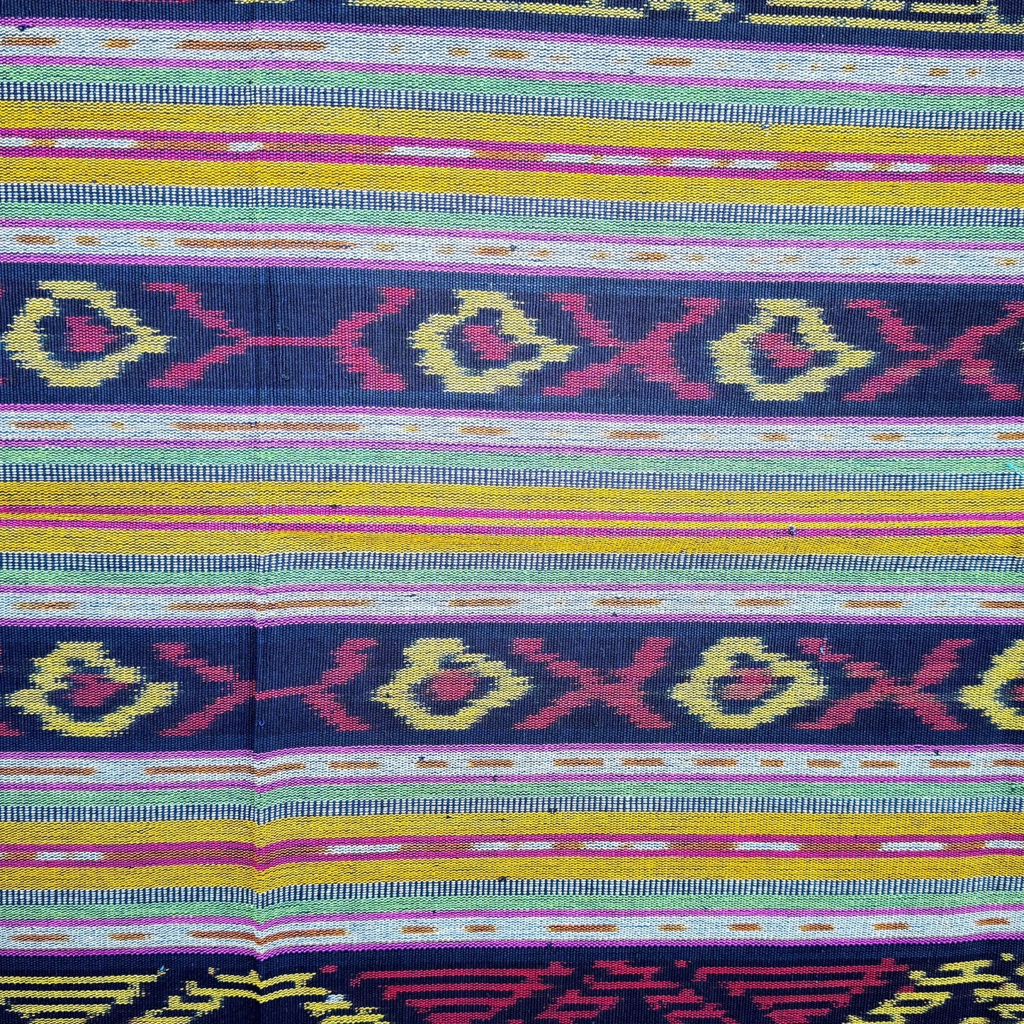 Handwoven Indonesian Ikat Cotton Tapestry: Hand Loomed Red Indigo Ethnic Blanket