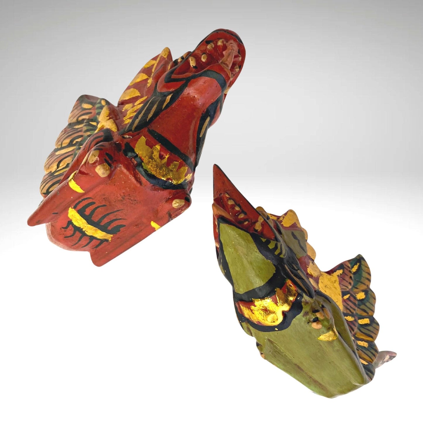Bali Folk Art Ornament Set: Hand Carved Garuda and Dragon Wood Decoration