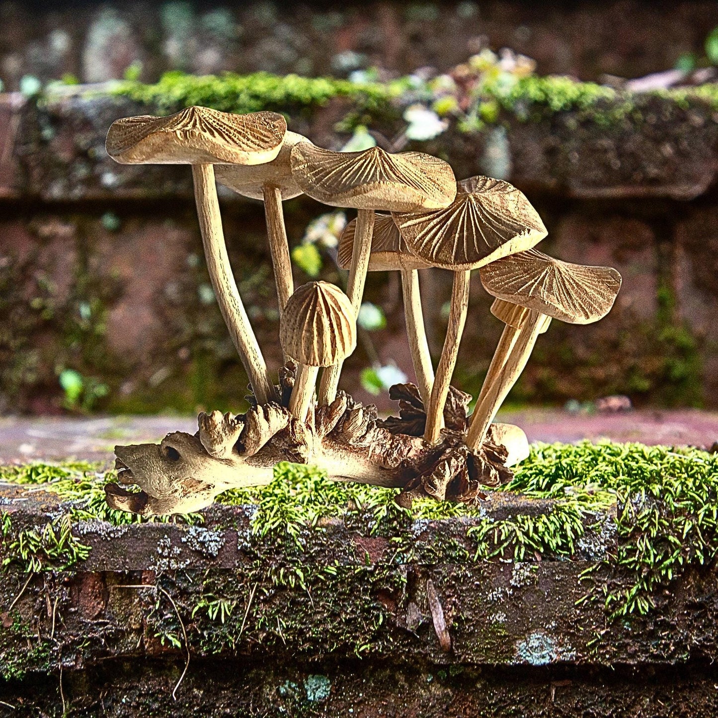 Hand Carved Mushroom Sculpture: Balinese Parasite Wood Carving, Fungi Statue
