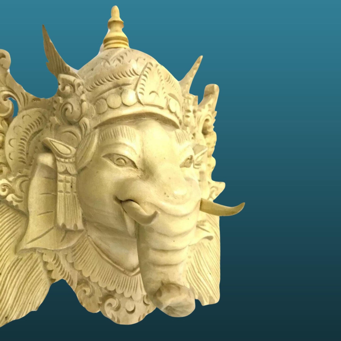 Hand Carved Ganesha Mask Wall Art Sculpture: Balinese Wood Carving, Elephant God