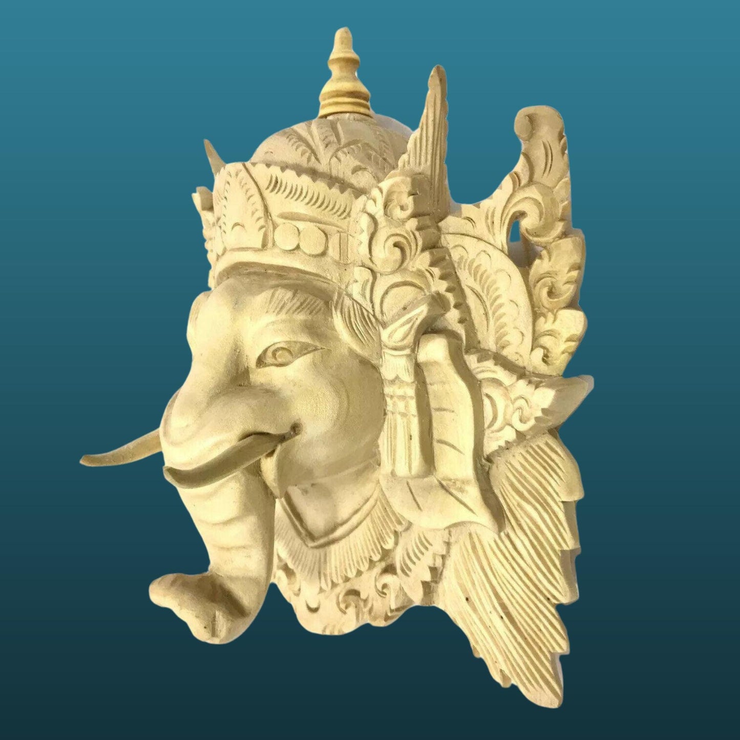 Hand Carved Ganesha Mask Wall Art Sculpture: Balinese Wood Carving, Elephant God