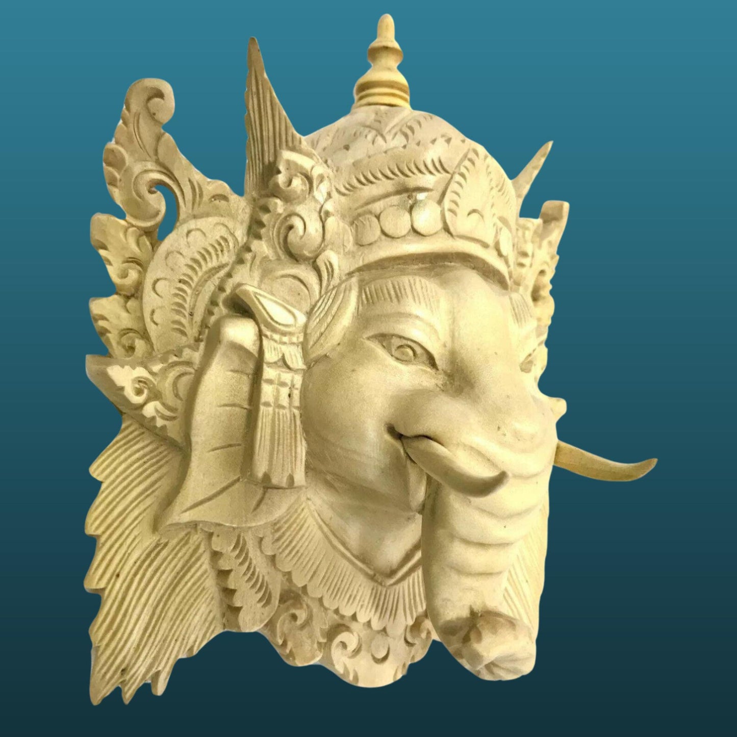 Hand Carved Ganesha Mask Wall Art Sculpture: Balinese Wood Carving, Elephant God