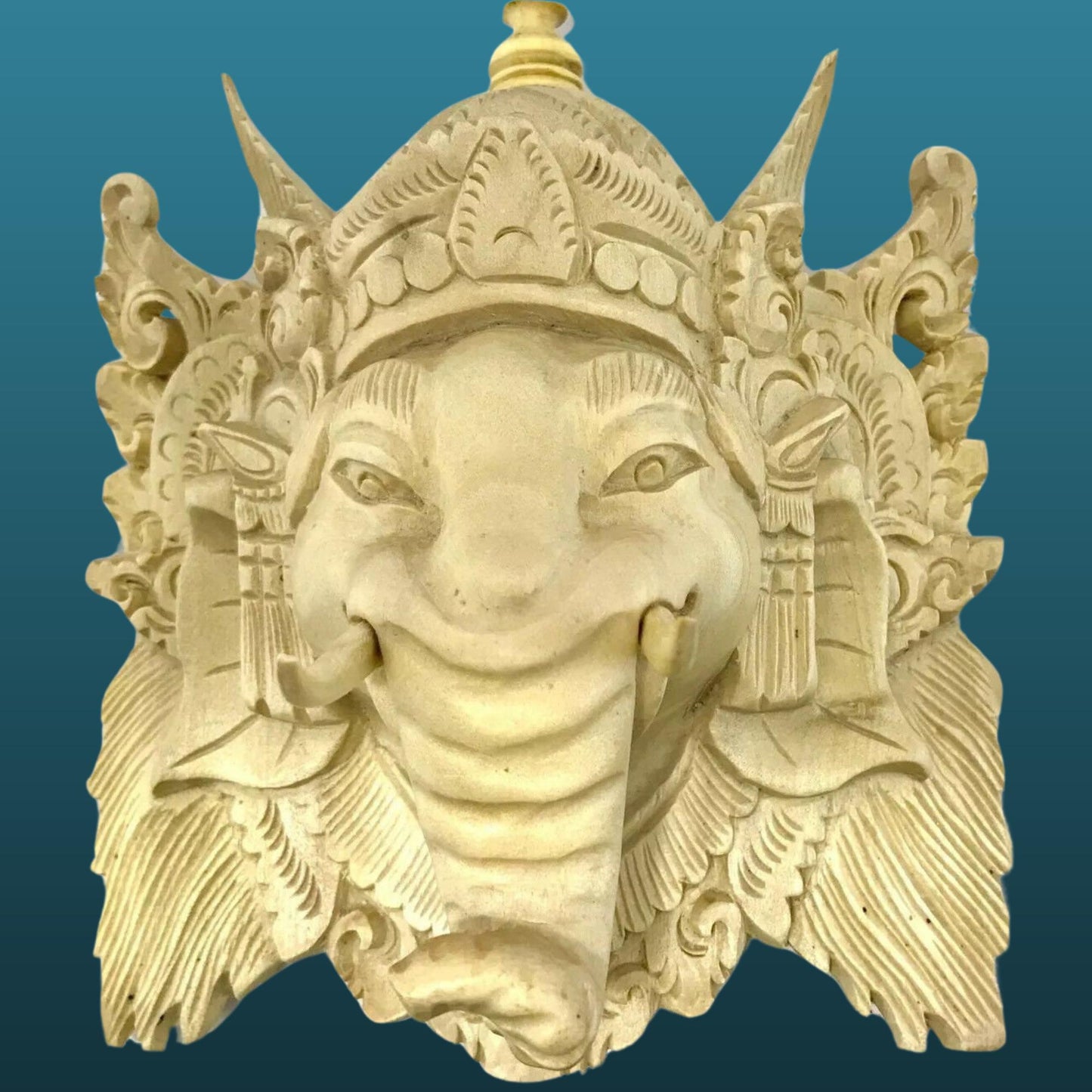 Hand Carved Ganesha Mask Wall Art Sculpture: Balinese Wood Carving, Elephant God