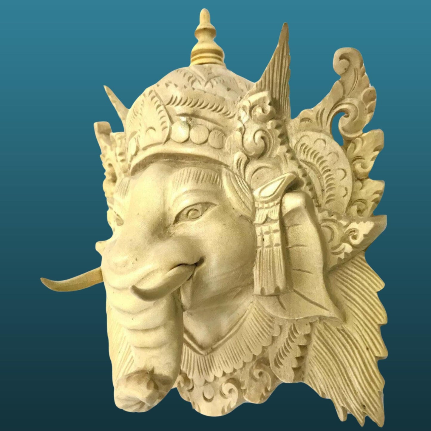 Hand Carved Ganesha Mask Wall Art Sculpture: Balinese Wood Carving, Elephant God