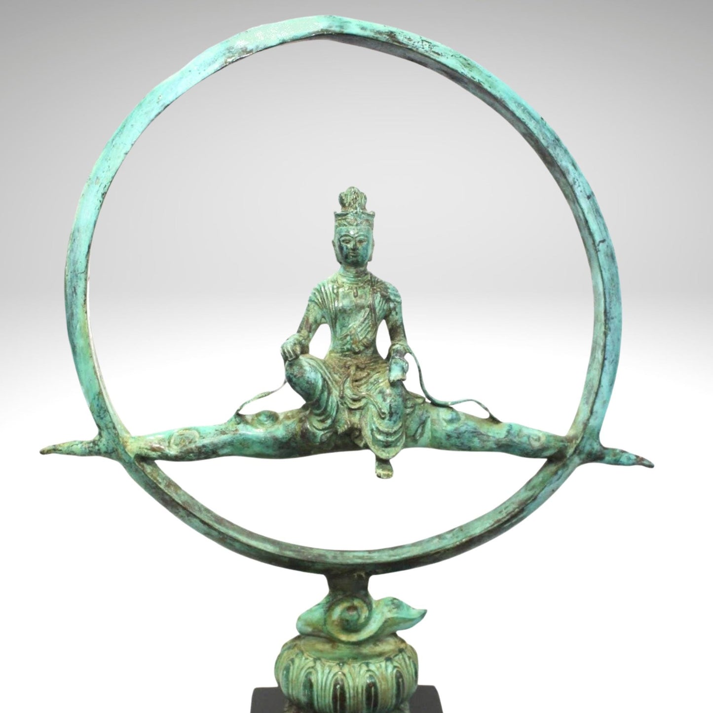 Bronze Buddha Seated on Nimbus Cloud Sculpture, Handmade Lost Wax Cast Metal, Buddhist Statue