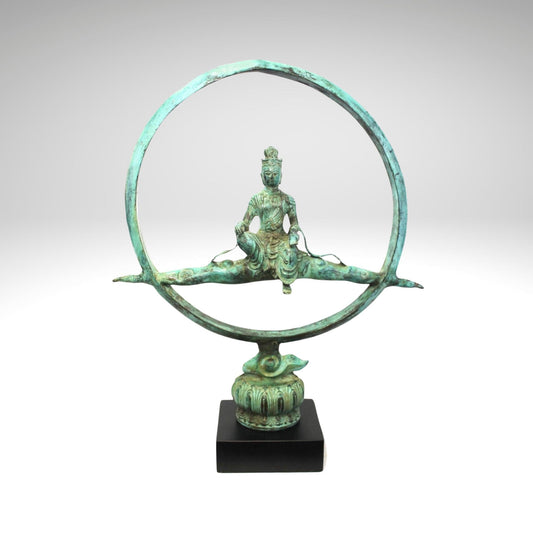 Bronze Buddha Seated on Nimbus Cloud Sculpture, Handmade Lost Wax Cast Metal, Buddhist Statue