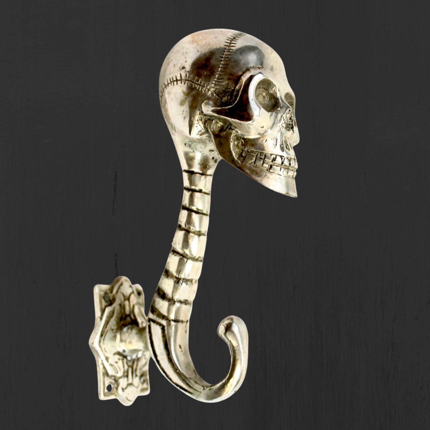 Handmade Bronze Gothic Skull Coat Hook: Balinese Lost Wax Cast Metal Wall Hook