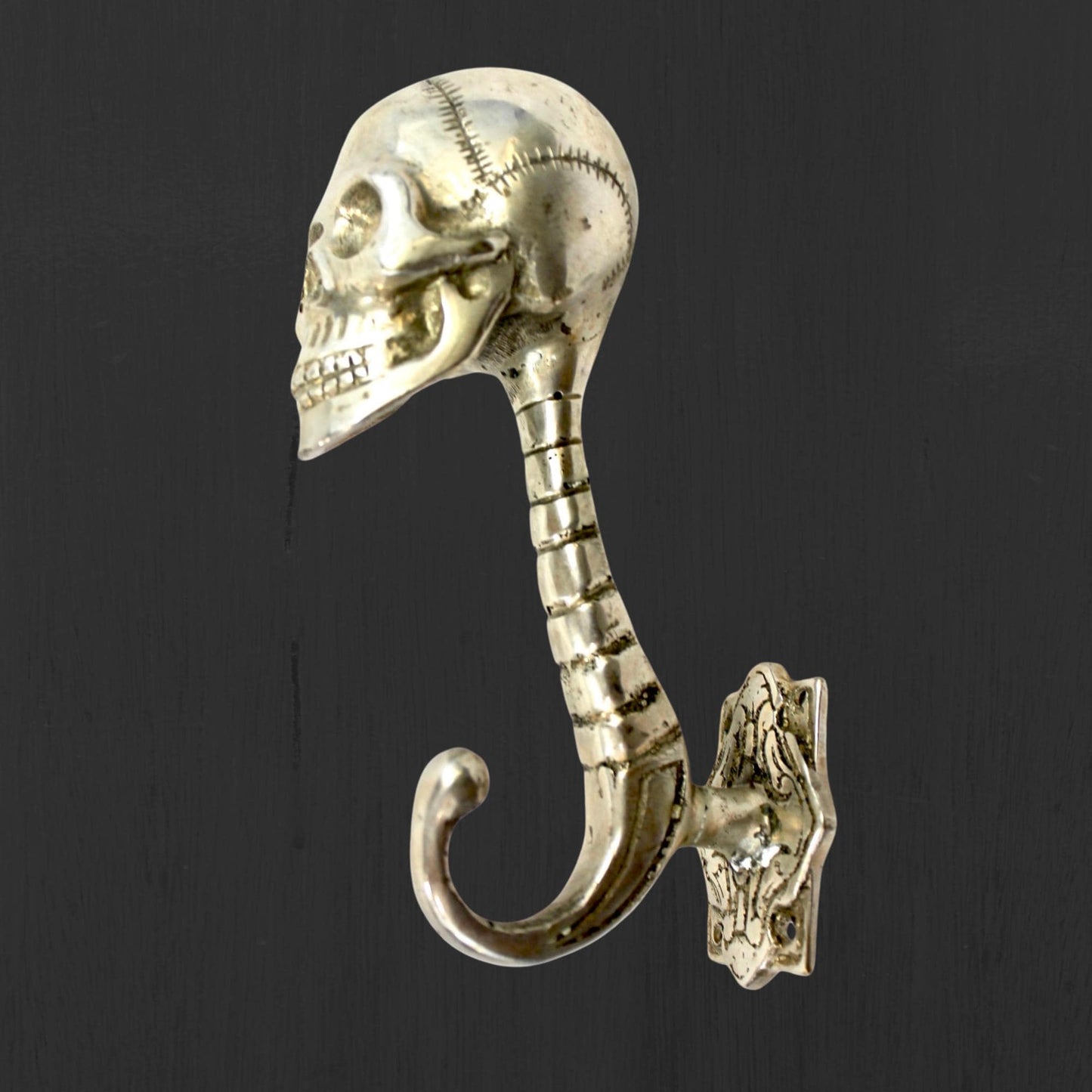 Handmade Bronze Gothic Skull Coat Hook: Balinese Lost Wax Cast Metal Wall Hook