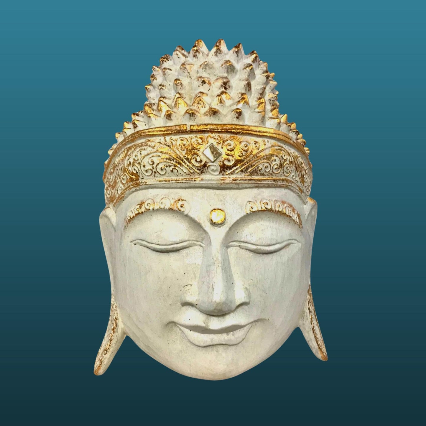 Hand Carved White Buddha Mask: Balinese Wood Wall Art