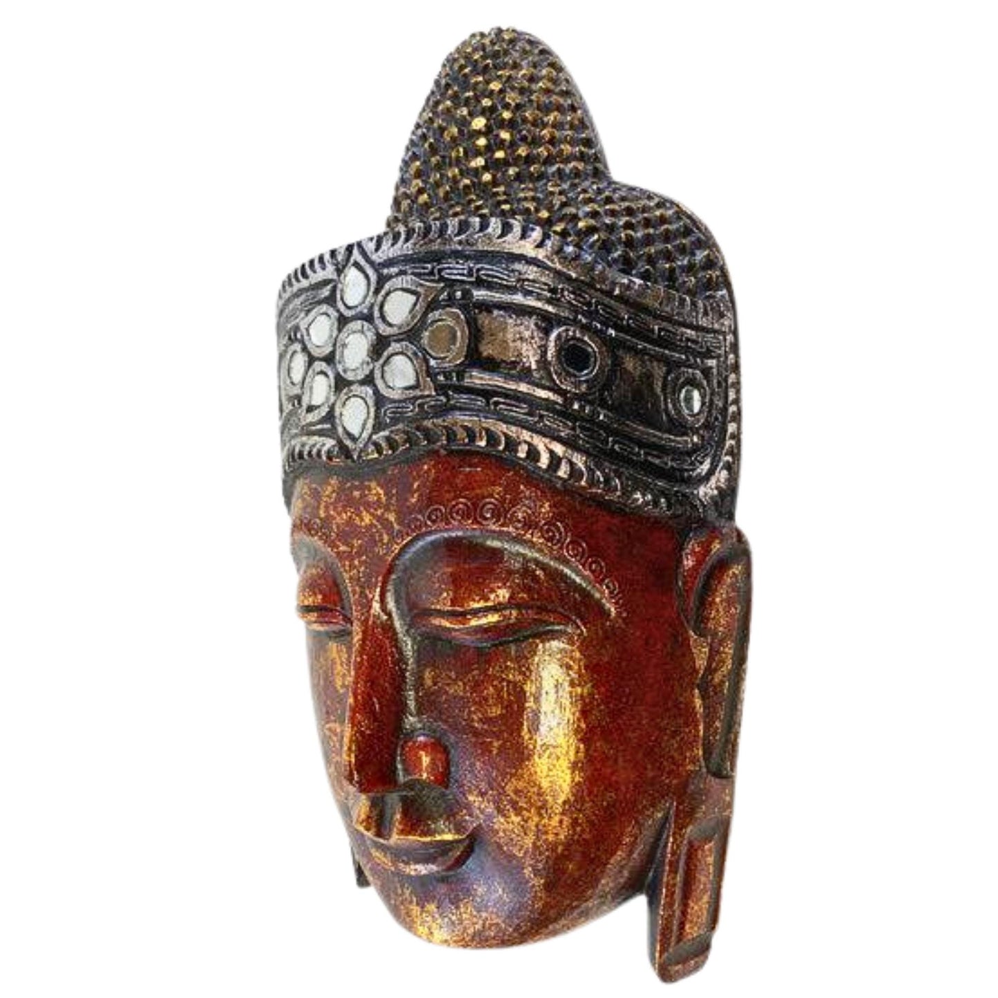 Balinese Hand Carved Red Buddha Mask: Bali Wood Carving  Wall Art Sculpture