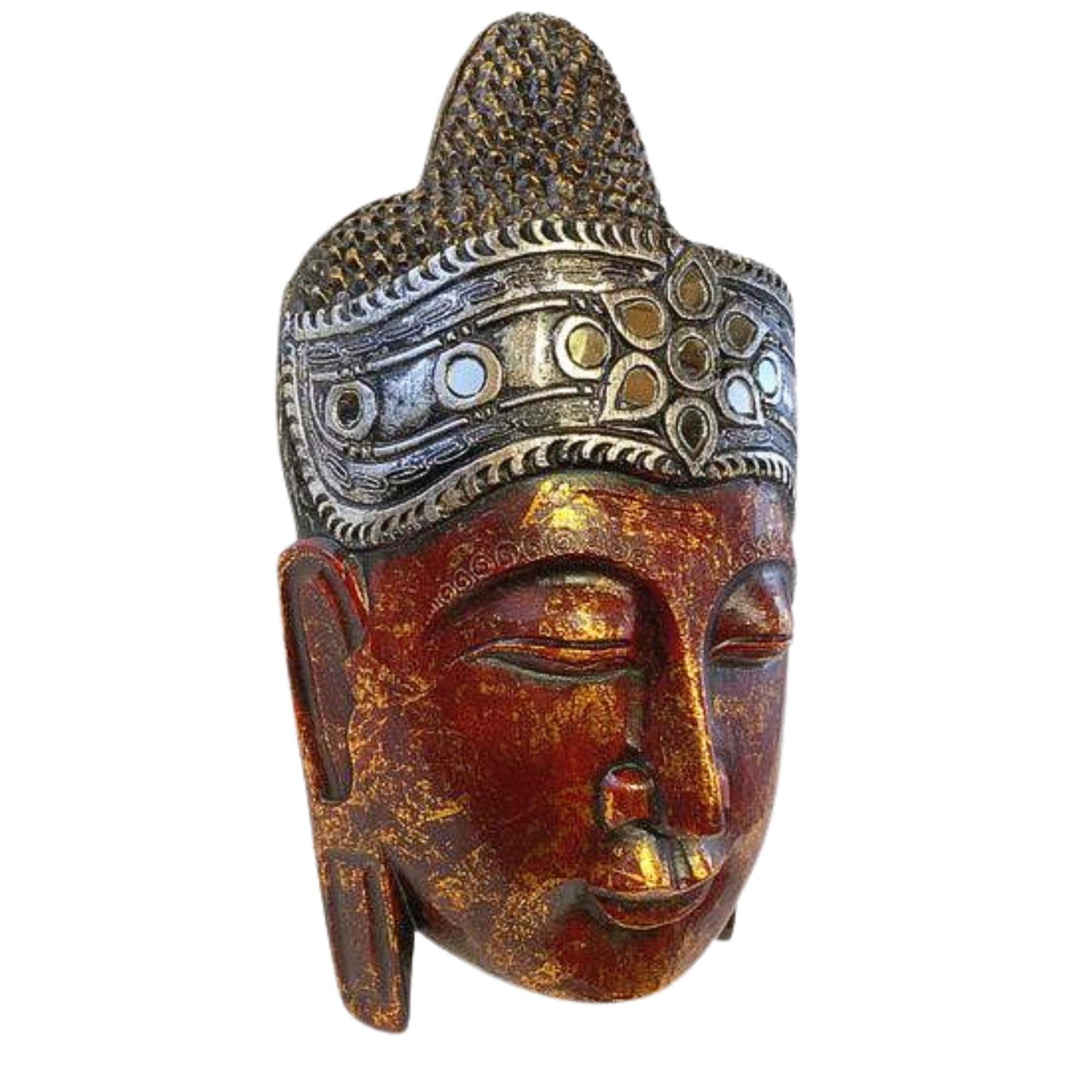 Balinese Hand Carved Red Buddha Mask: Bali Wood Carving  Wall Art Sculpture