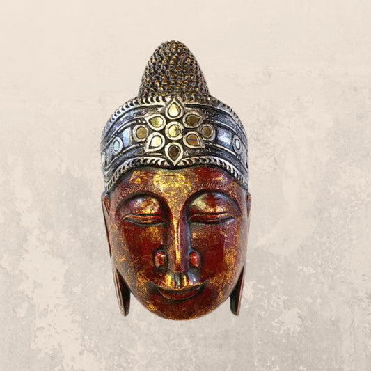 Balinese Hand Carved Red Buddha Mask: Bali Wood Carving  Wall Art Sculpture - Acadia World Traders