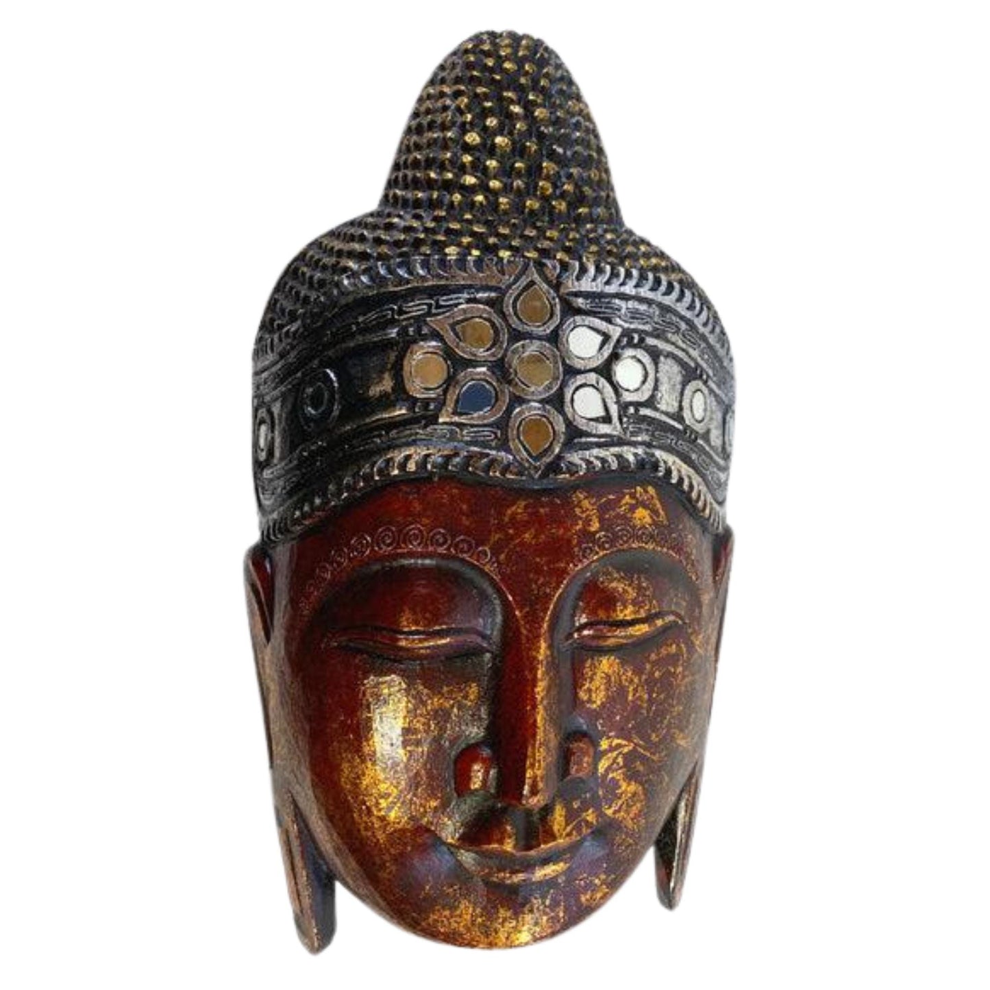 Balinese Hand Carved Red Buddha Mask: Bali Wood Carving  Wall Art Sculpture