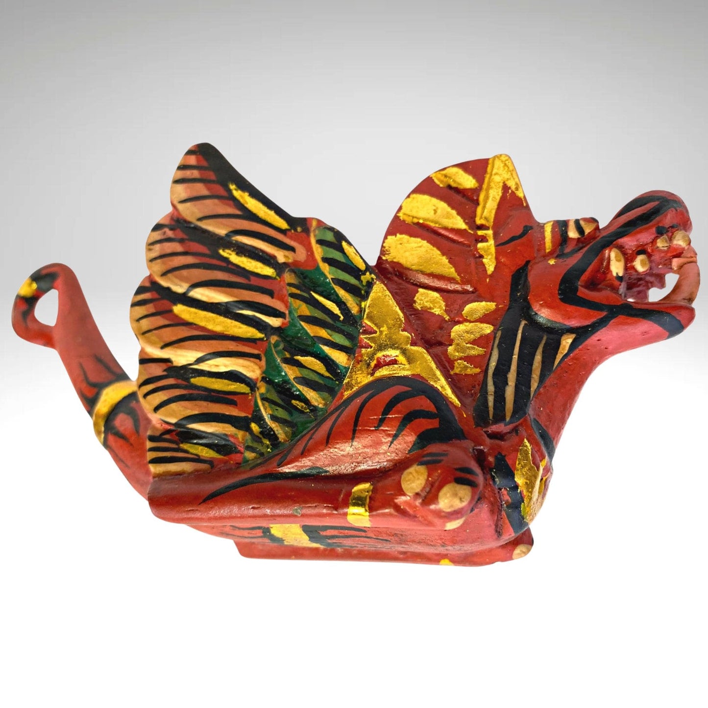 Bali Folk Art Ornament Set: Hand Carved Garuda and Dragon Wood Decoration