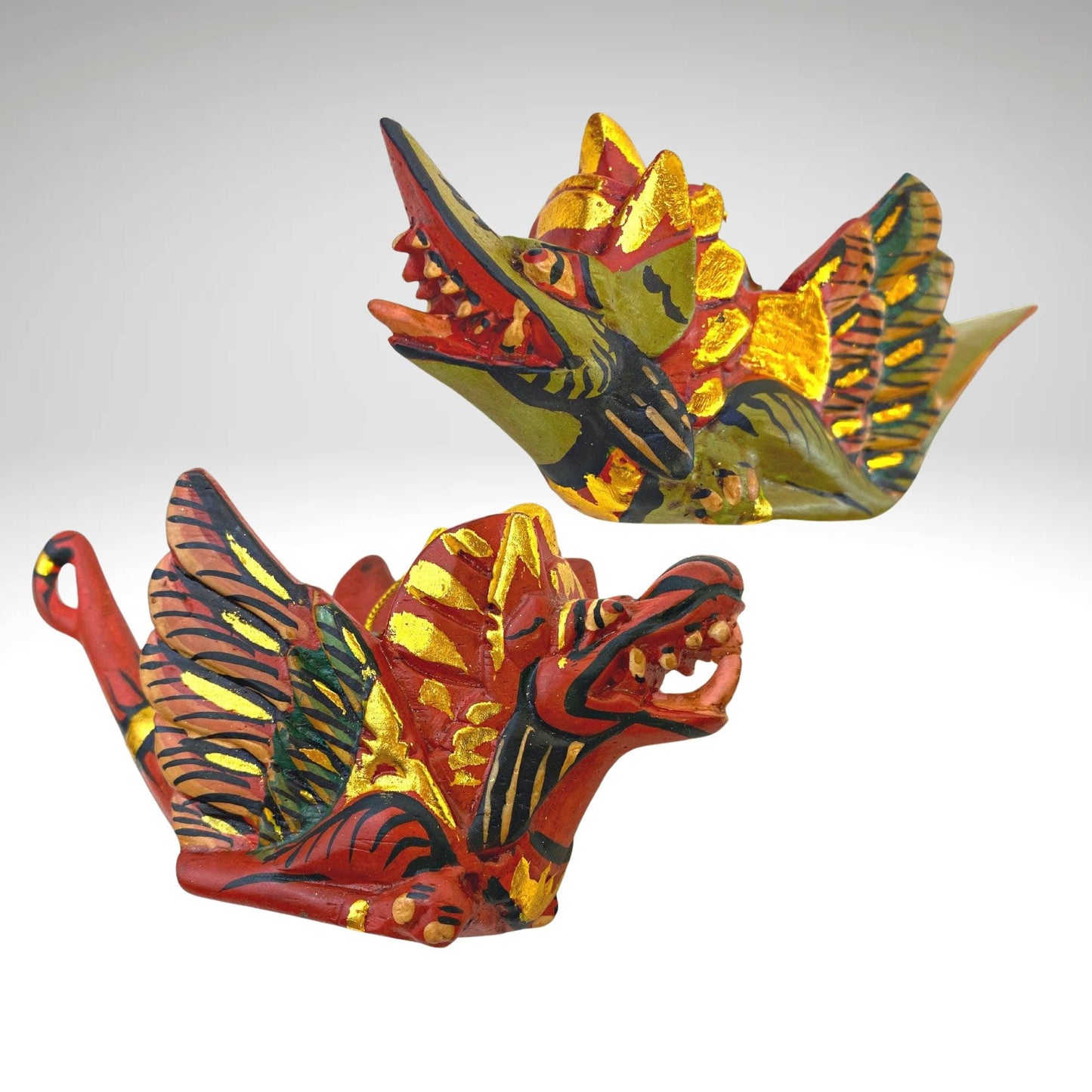 Bali Folk Art Ornament Set: Hand Carved Garuda and Dragon Wood Decoration