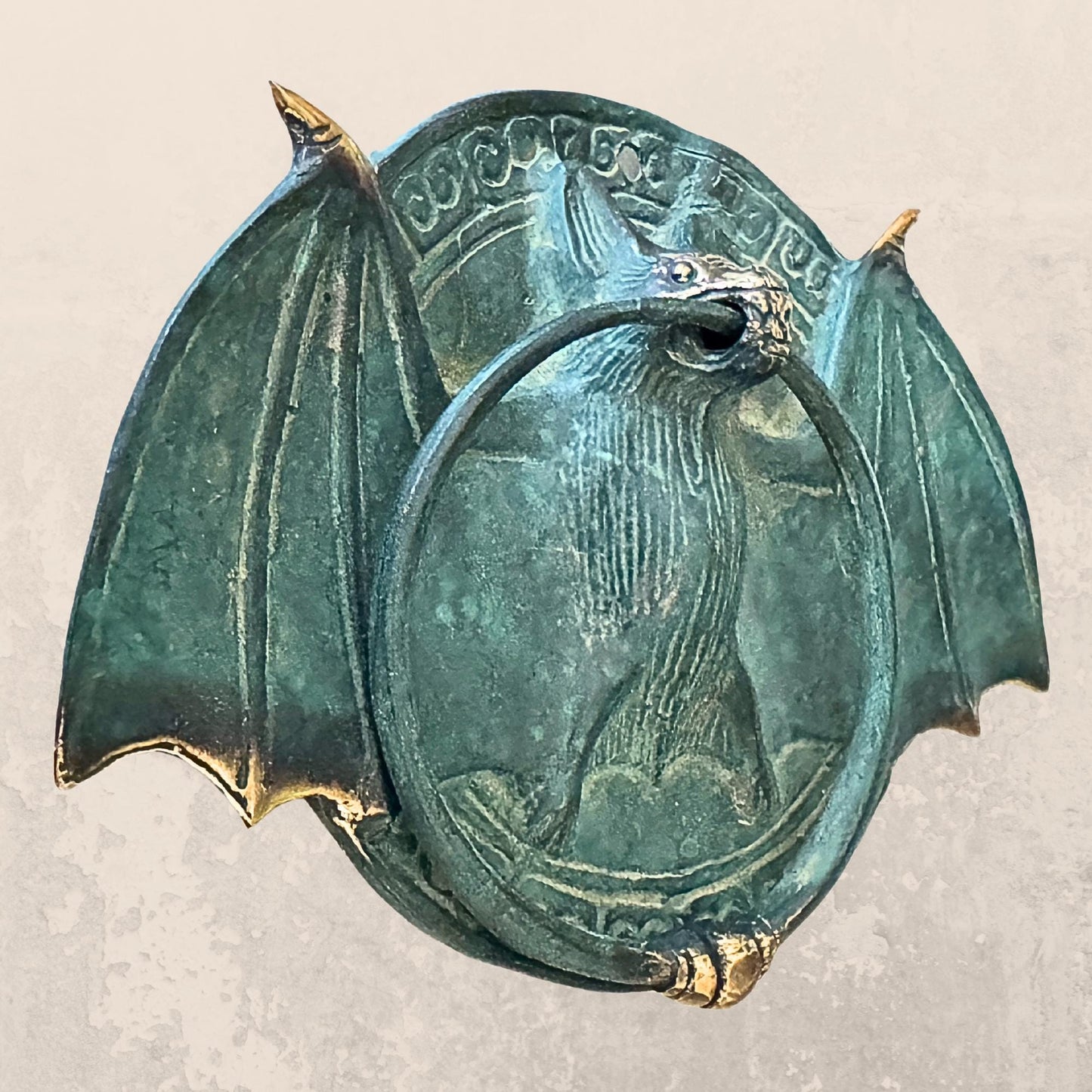 Gothic Bronze Bat Door Knocker: Metal Door Pull, Verdigris Patina, Bali Art