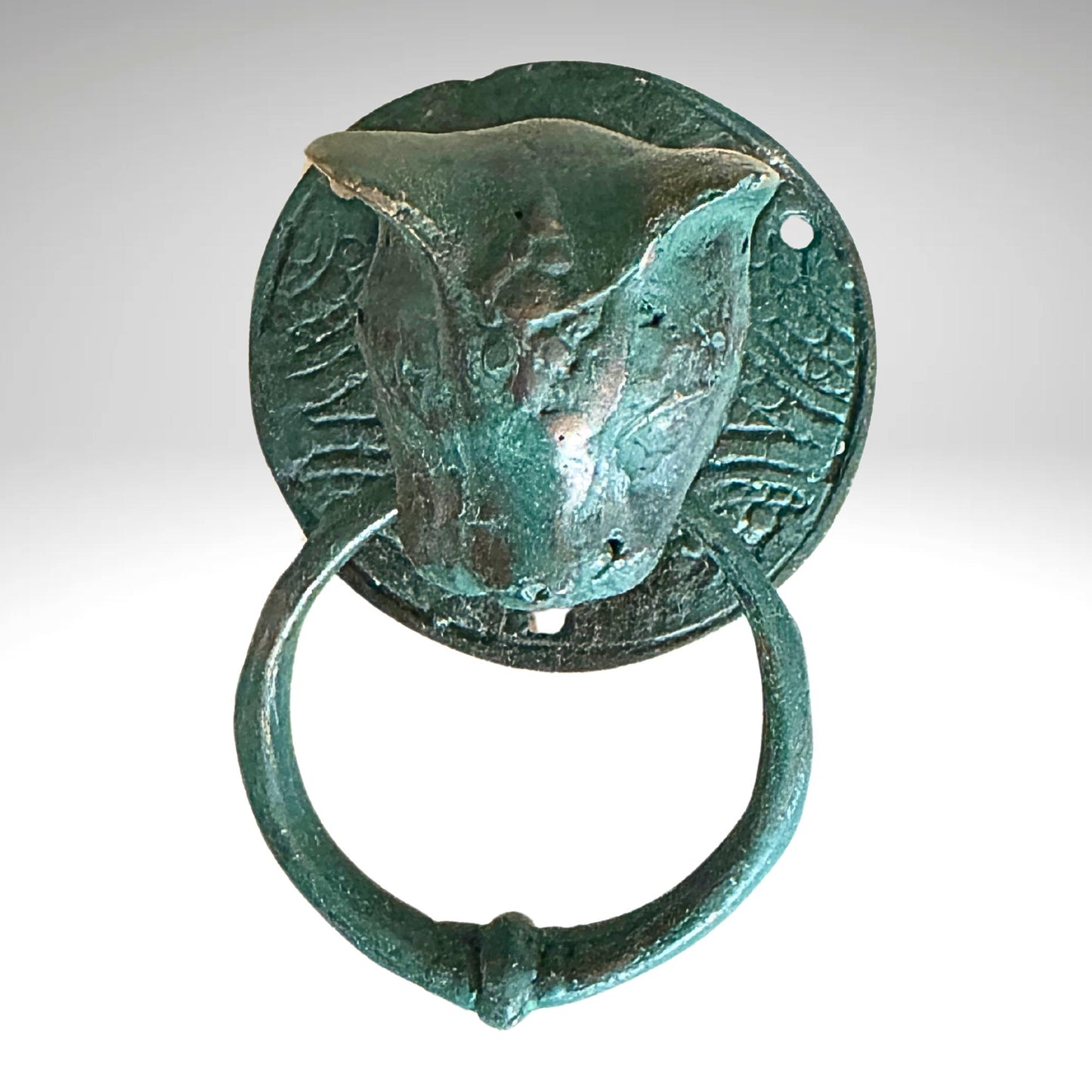 Cat Door Knocker handle knob Pull lost wax Cast Verdigris Bronze Bali Art