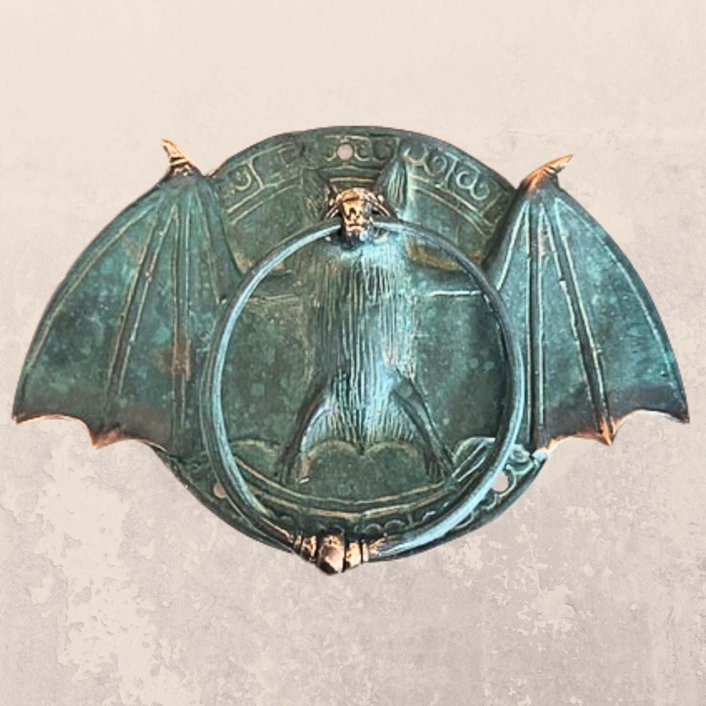 Gothic Bronze Bat Door Knocker: Metal Door Pull, Verdigris Patina, Bali Art