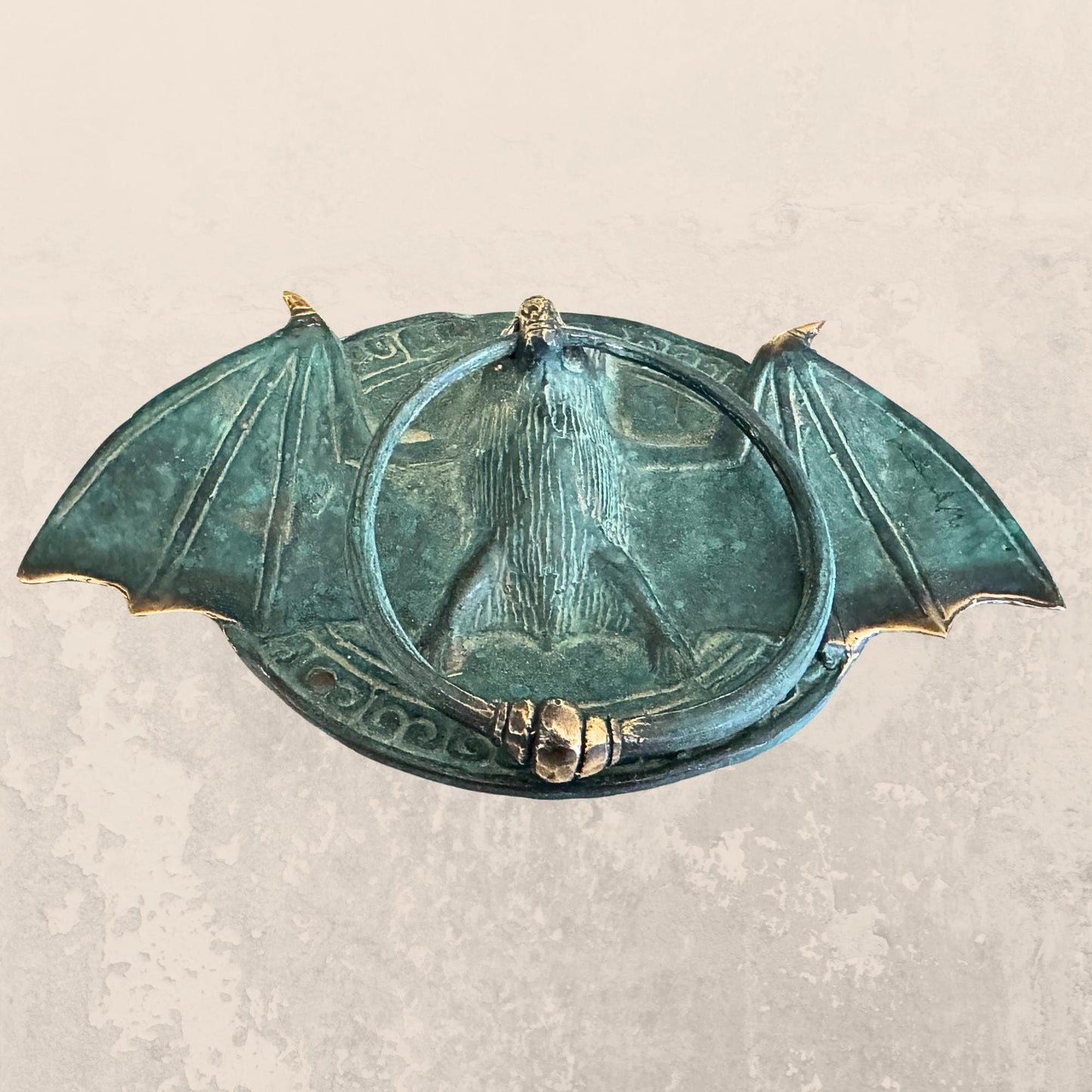 Gothic Bronze Bat Door Knocker: Metal Door Pull, Verdigris Patina, Bali Art