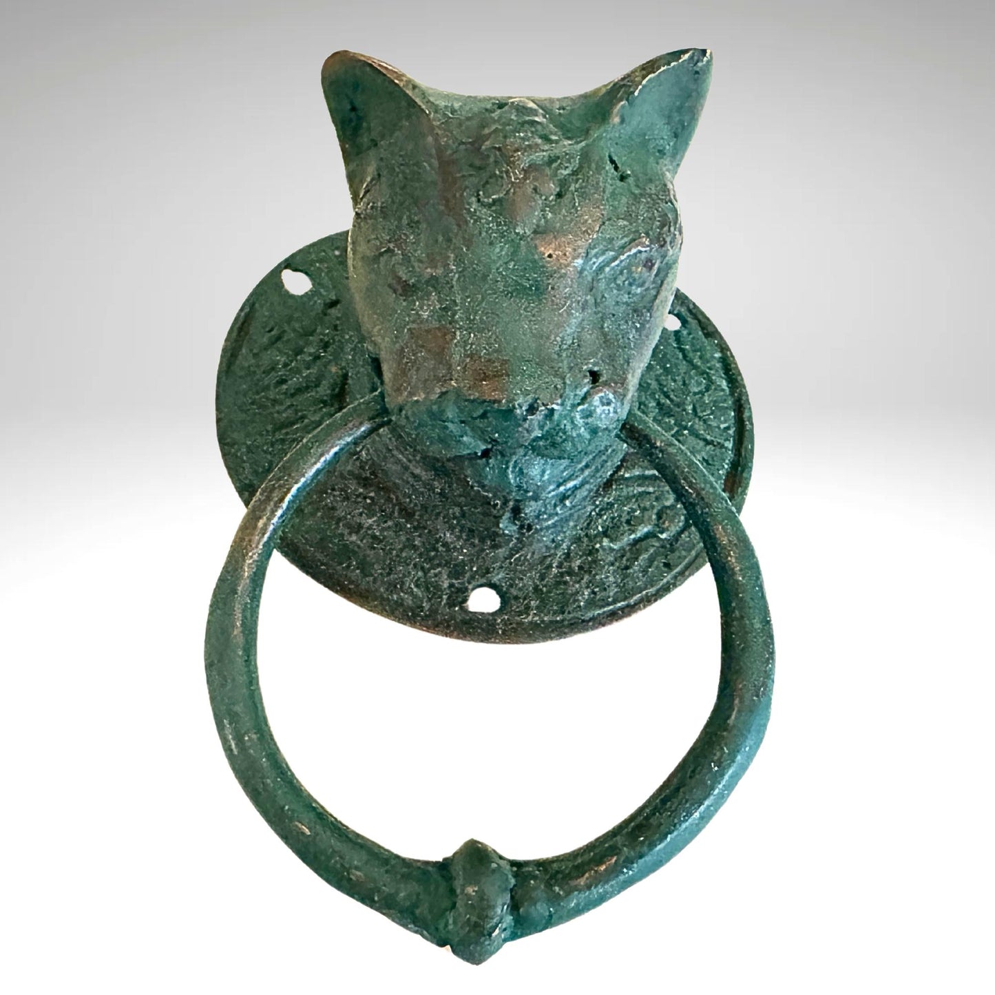 Cat Door Knocker handle knob Pull lost wax Cast Verdigris Bronze Bali Art