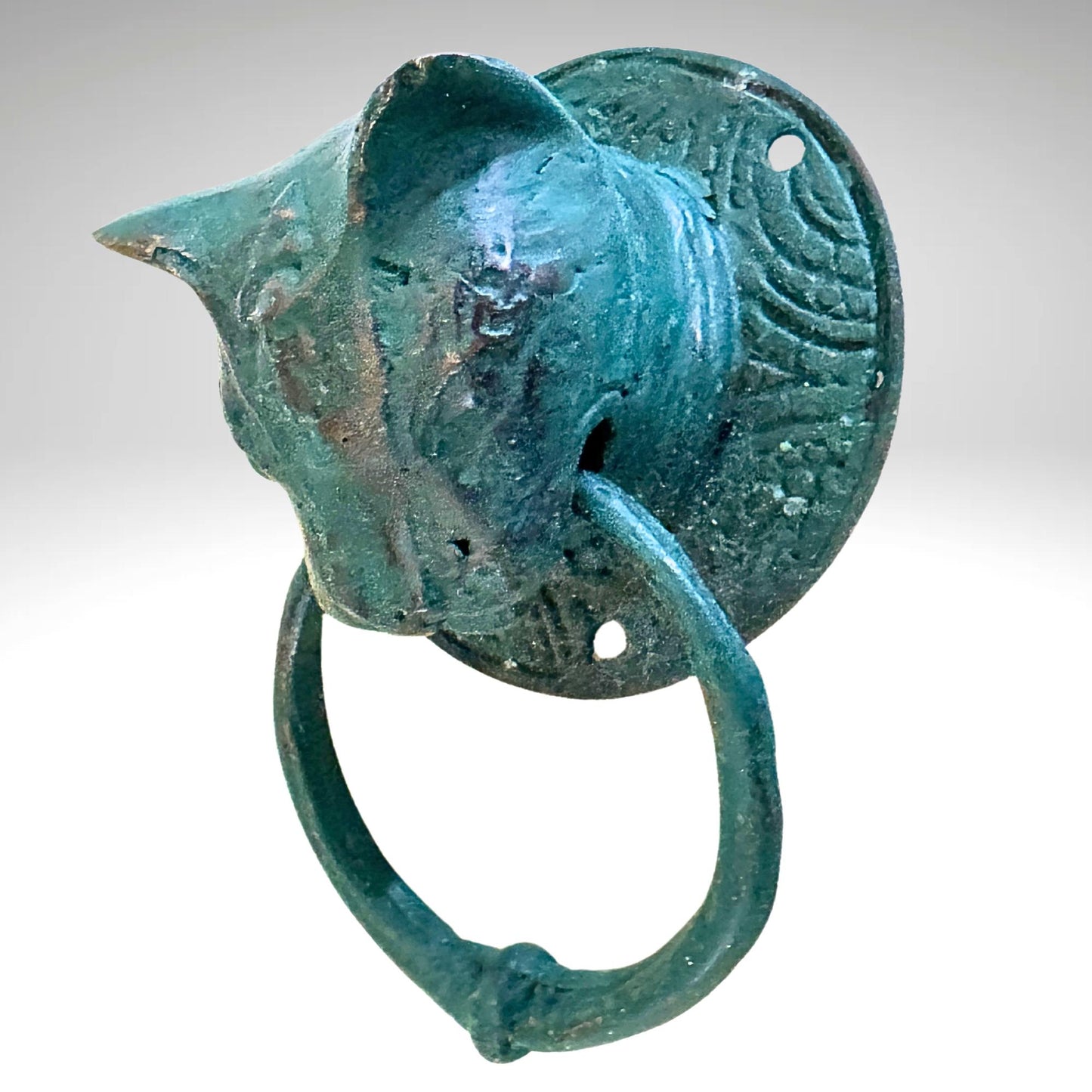 Cat Door Knocker handle knob Pull lost wax Cast Verdigris Bronze Bali Art